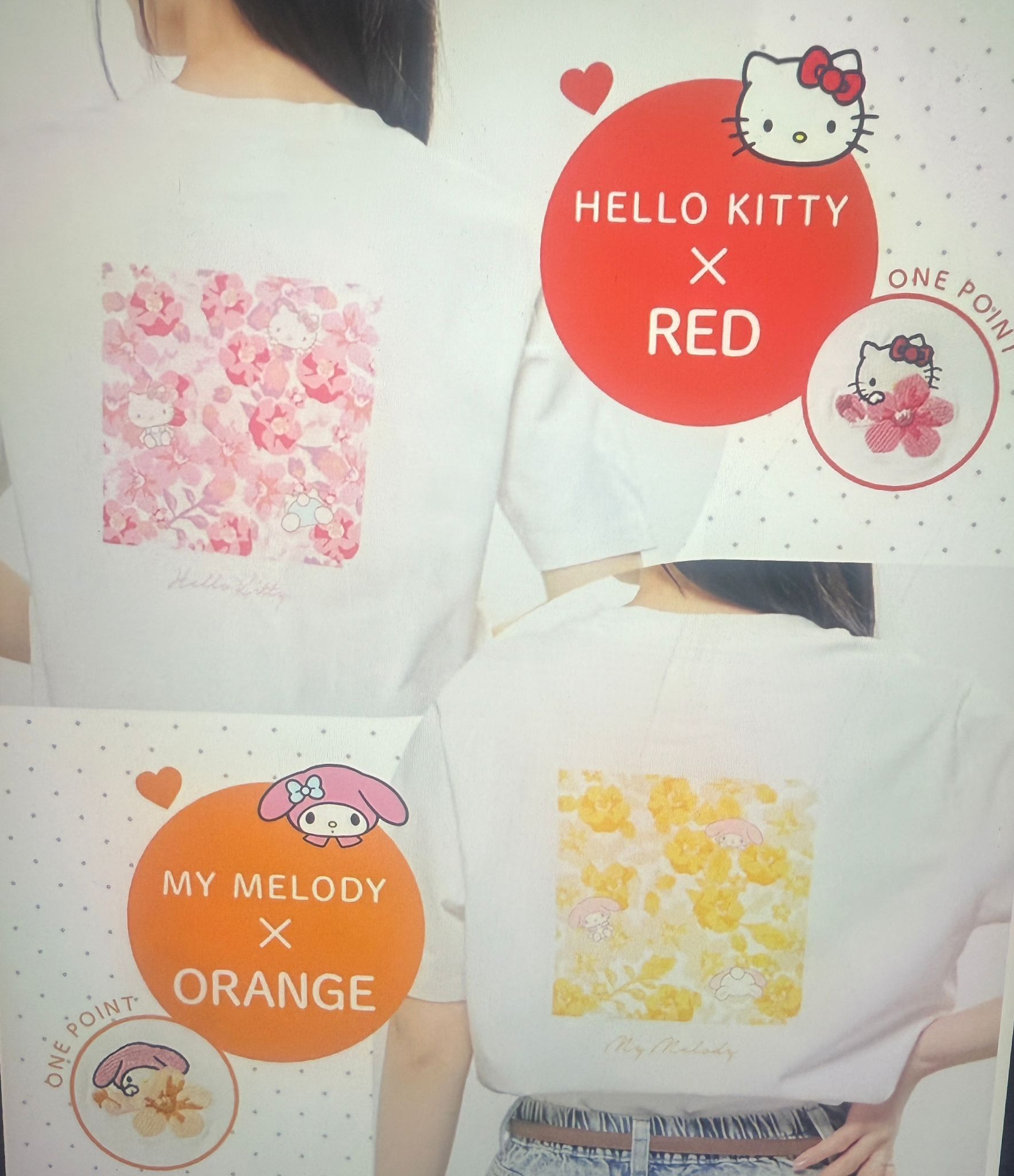 Honeys x sanrio 刺繡花前後logo tee Size xs/S /m /L /xl/2xl/3xl