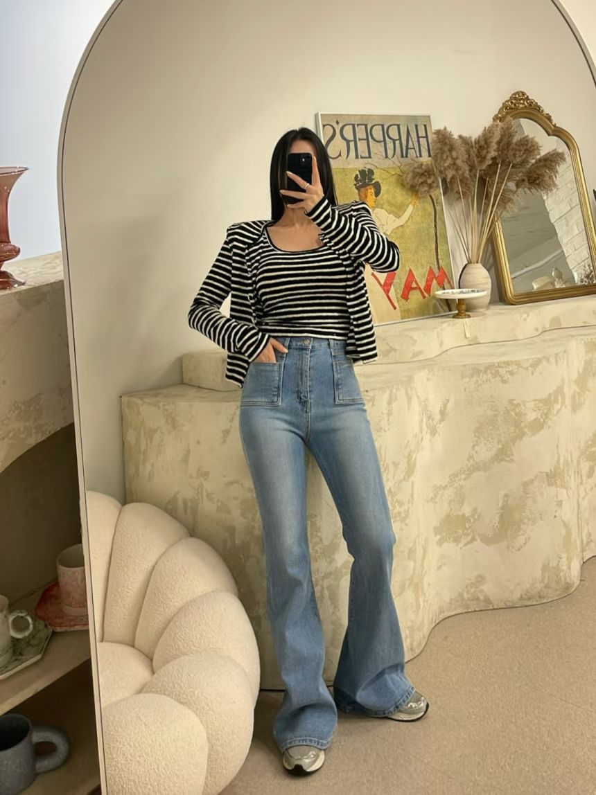 C18 雙鈕高腰喇叭褲