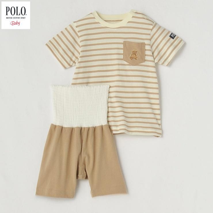 🇯🇵限量預訂 日本直送🇯🇵Polo Baby兩色小熊刺繡口袋間條短袖包腹家居服上下套裝