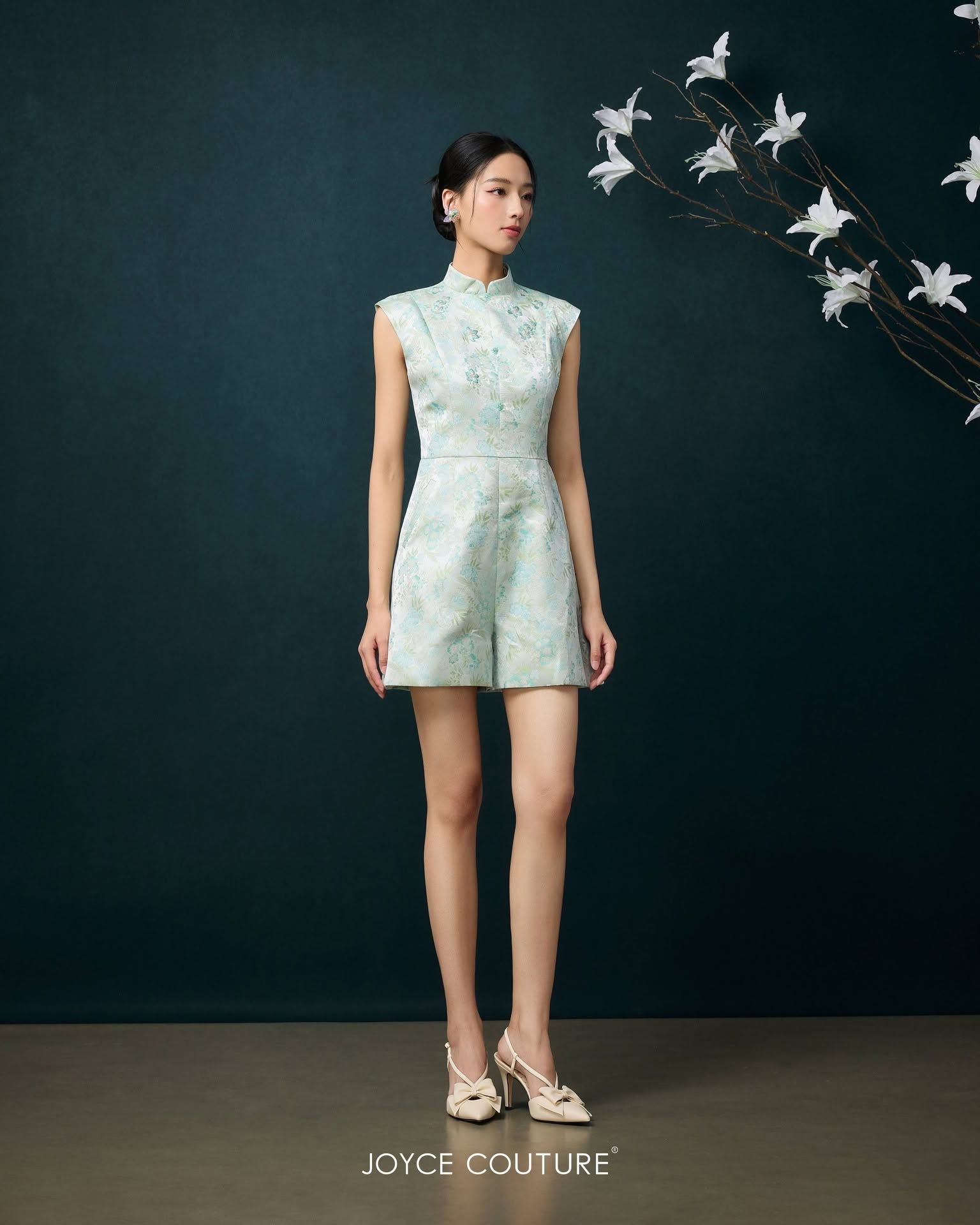 玻璃珠饰旗袍连身裤 D0355