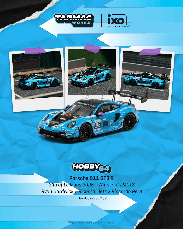 預訂 Pre Order - Tarmac Works ( T64-084-25LM92 ) Porsche 911 GT3 R 24h of Le Mans 2025 - Winner of LMGT3 Ryan Hardwick / Richard Lietz / Riccardo Pera