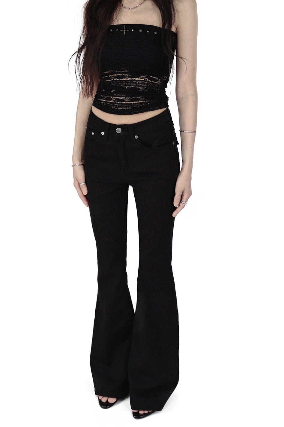 Studded Flap Pocket Bootcut Pants