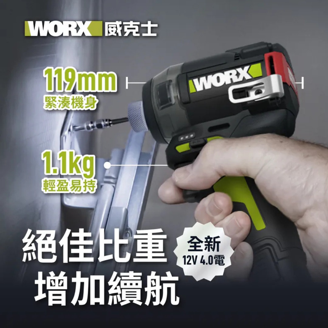 WORX WU138.4 12V 液壓靜音起子機 (4.0Ah+2.0Ah鋰電+3A快充)