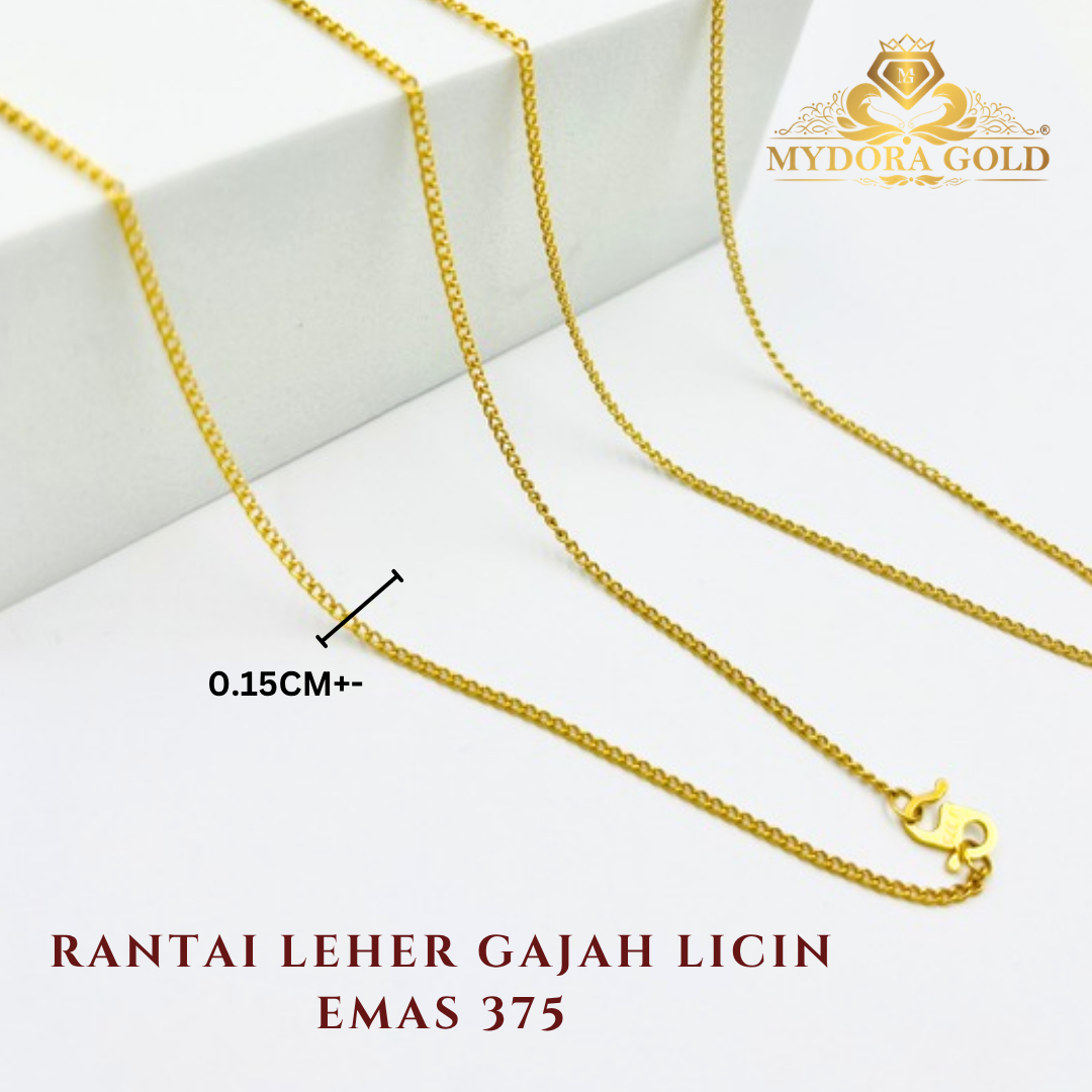 MYDORA Golden Duo Set – Rantai Leher Gajah Licin (58cm) Emas 375 + Pendant Emas 916