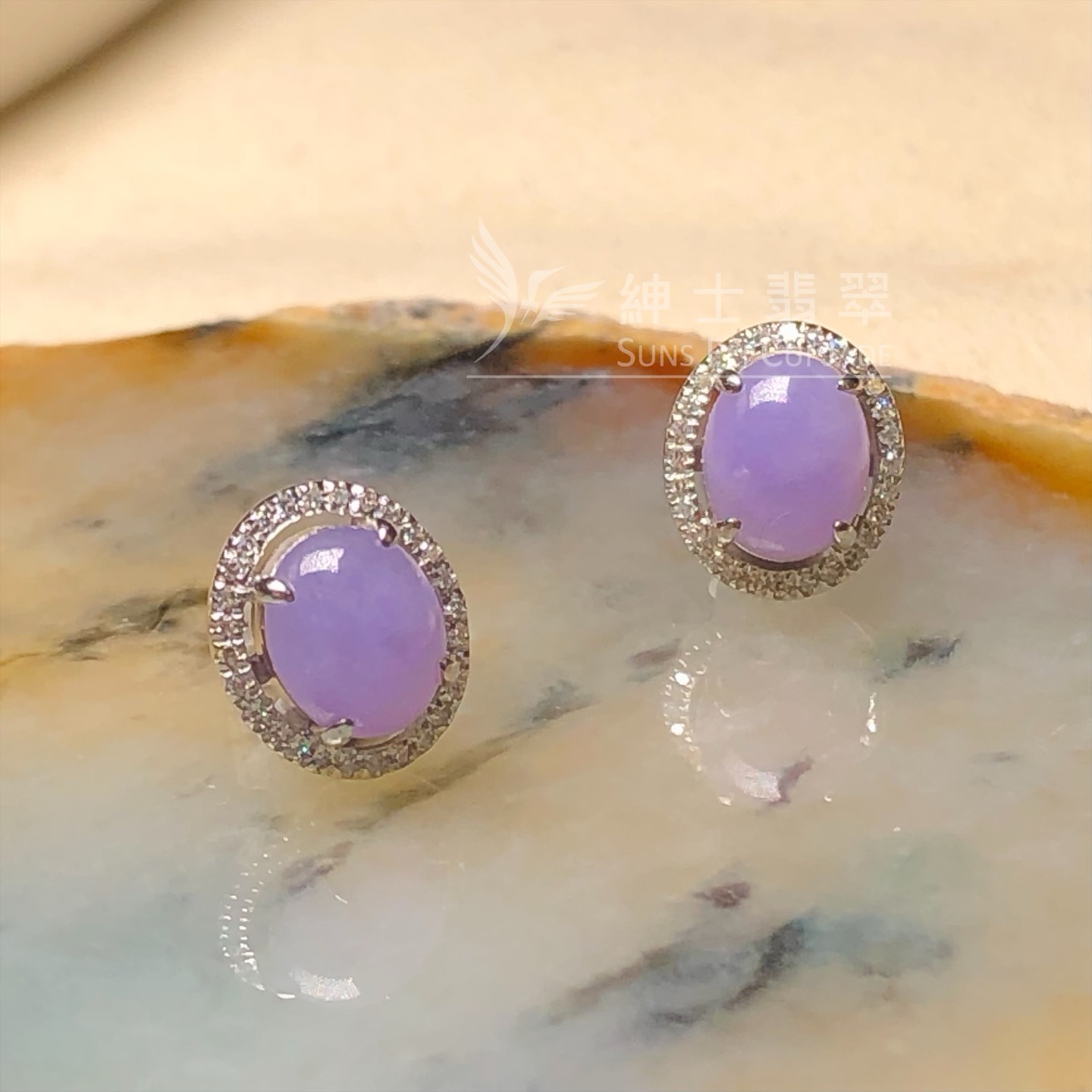 紫羅蘭蛋面鉑金鑲鑽耳環