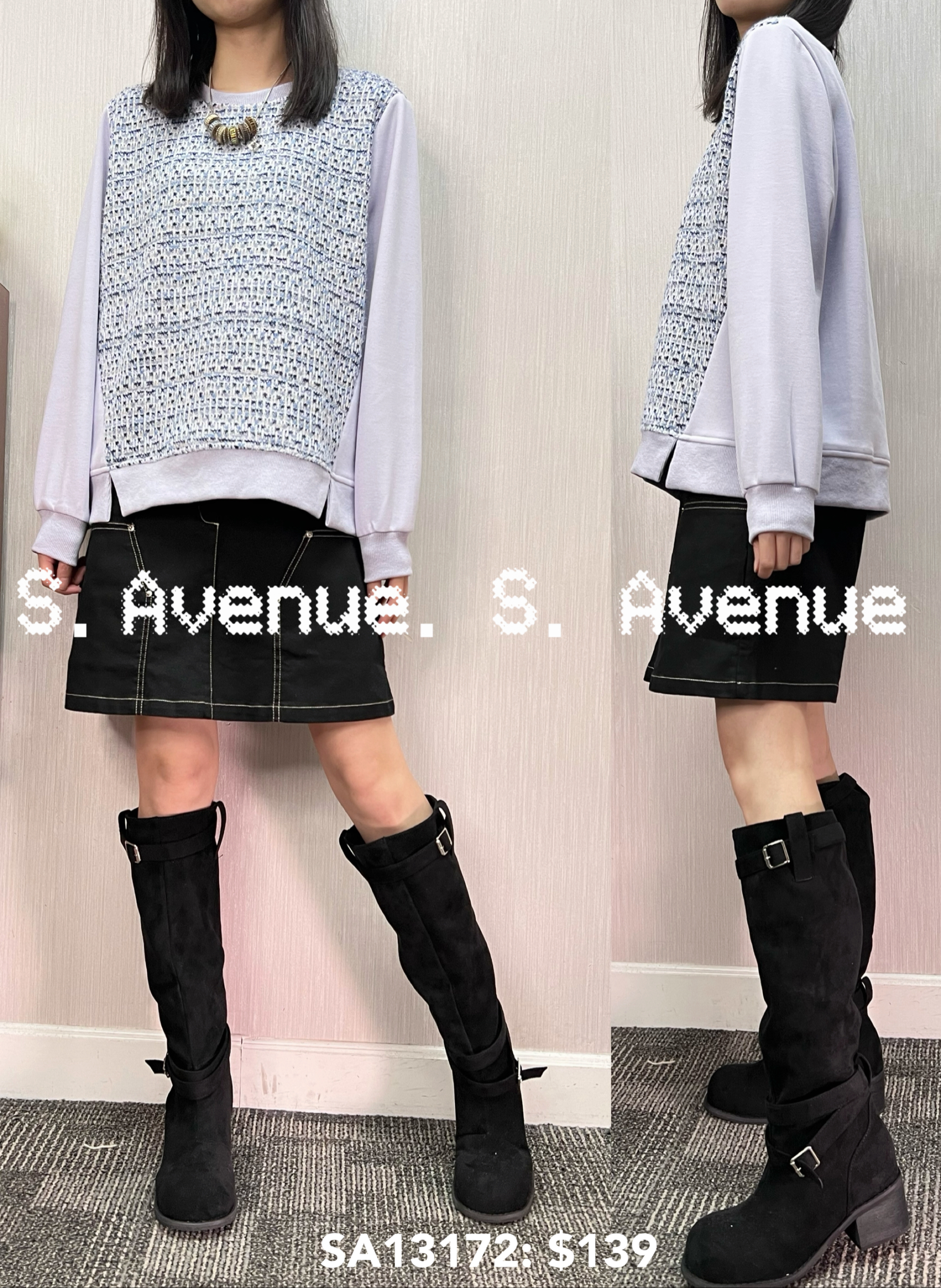 SA13172: 長袖中間tweed料前開叉top