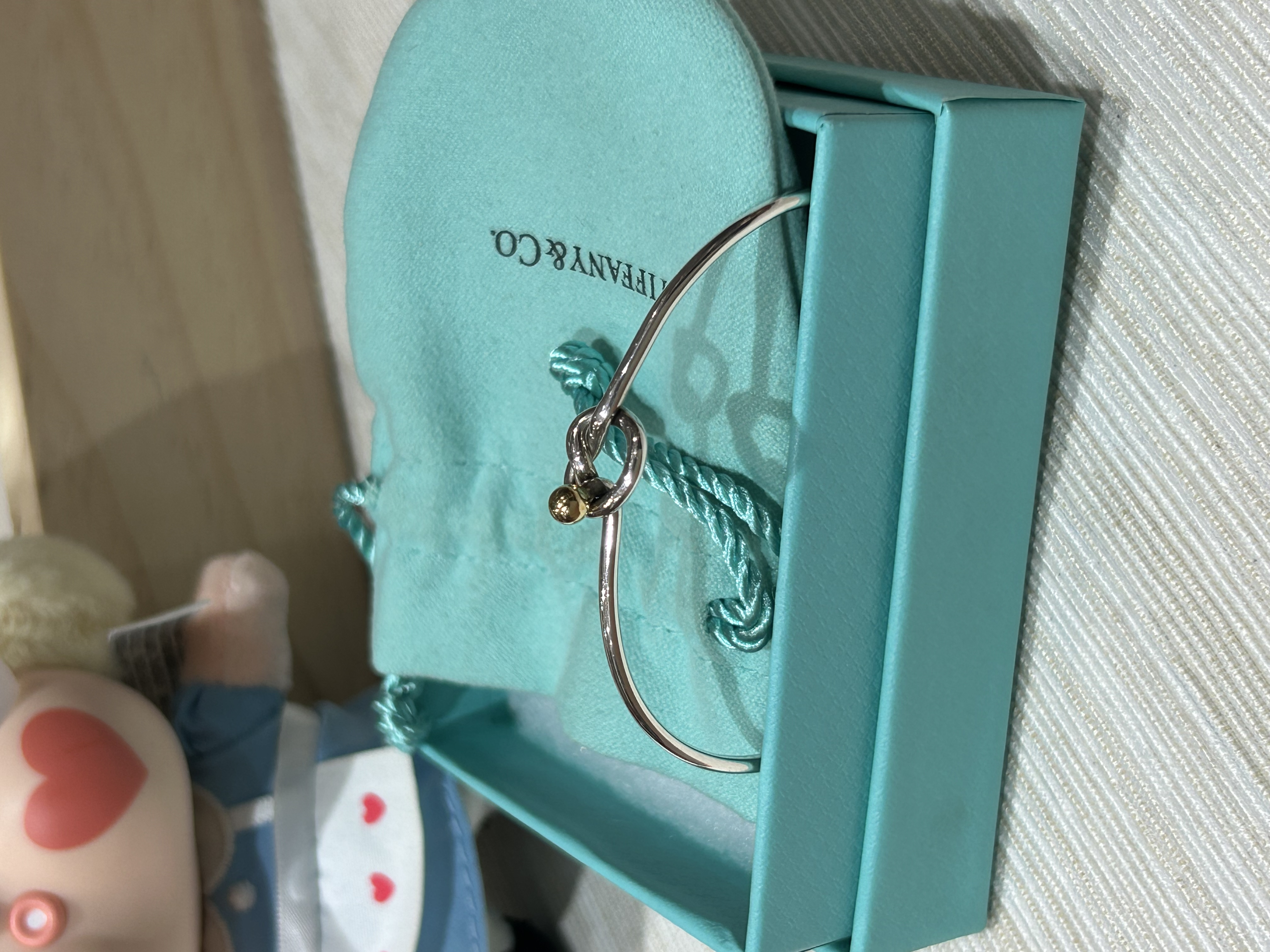 TIFFANY & Co. Bracelet Love Knot Hook & Eye Bangle Silver 925 18K Yellow Gold,100%Authentic,98%new ✅Dust bag✅Box