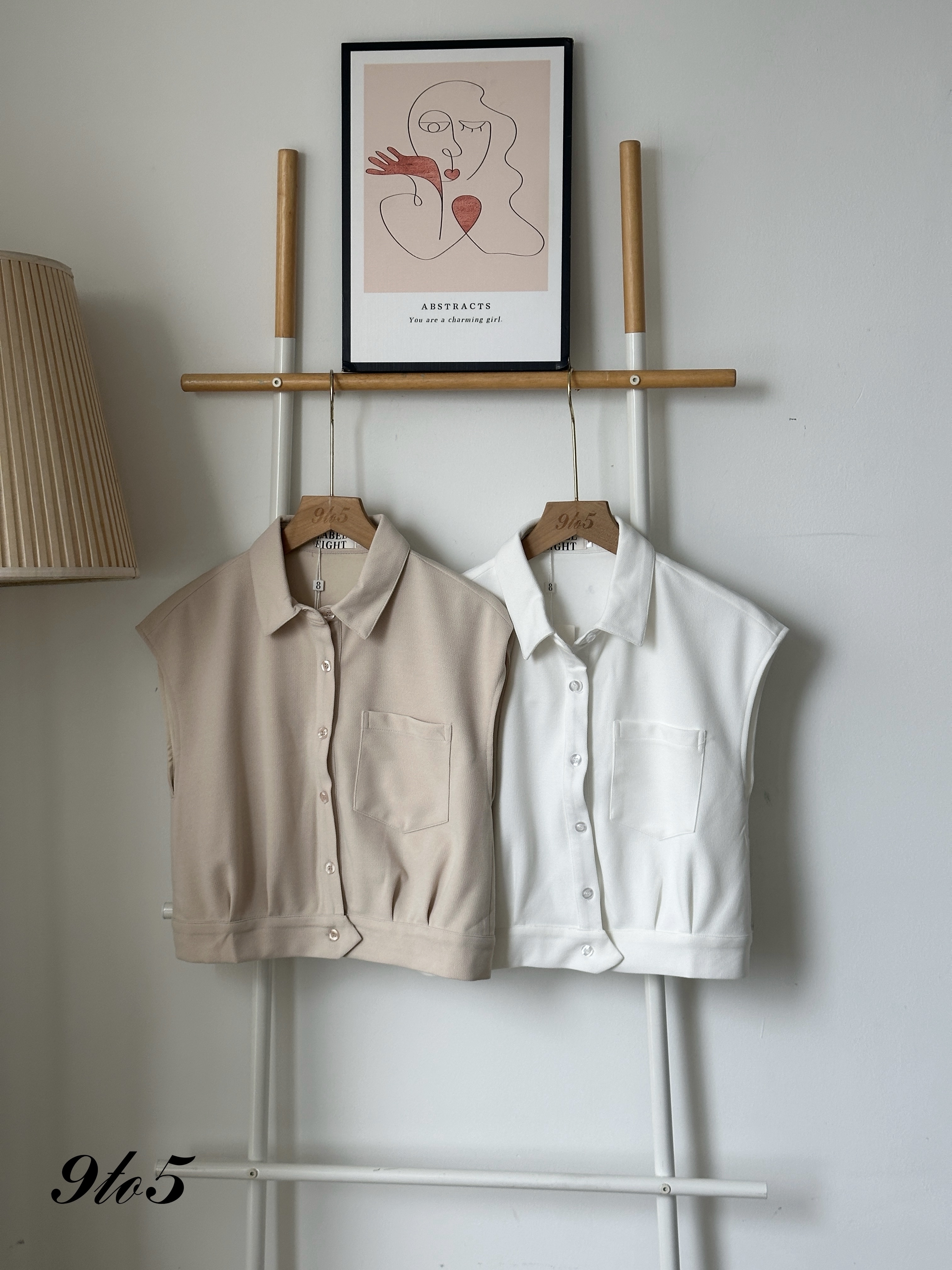 T4075 Cape Sleeve Shirt - Beige & White 