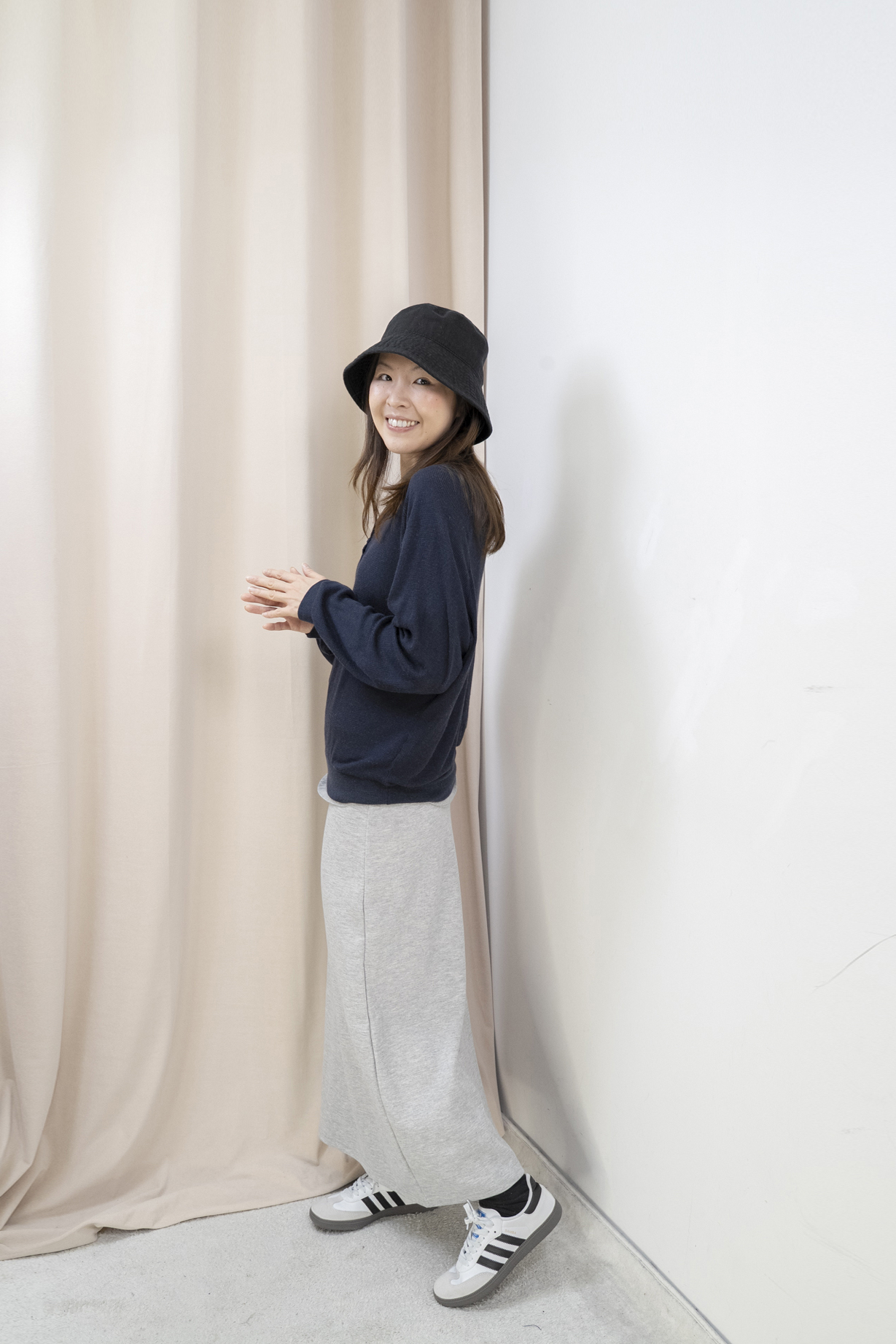 輕軟薄窩夫格紋半開胸上衣（藍色）