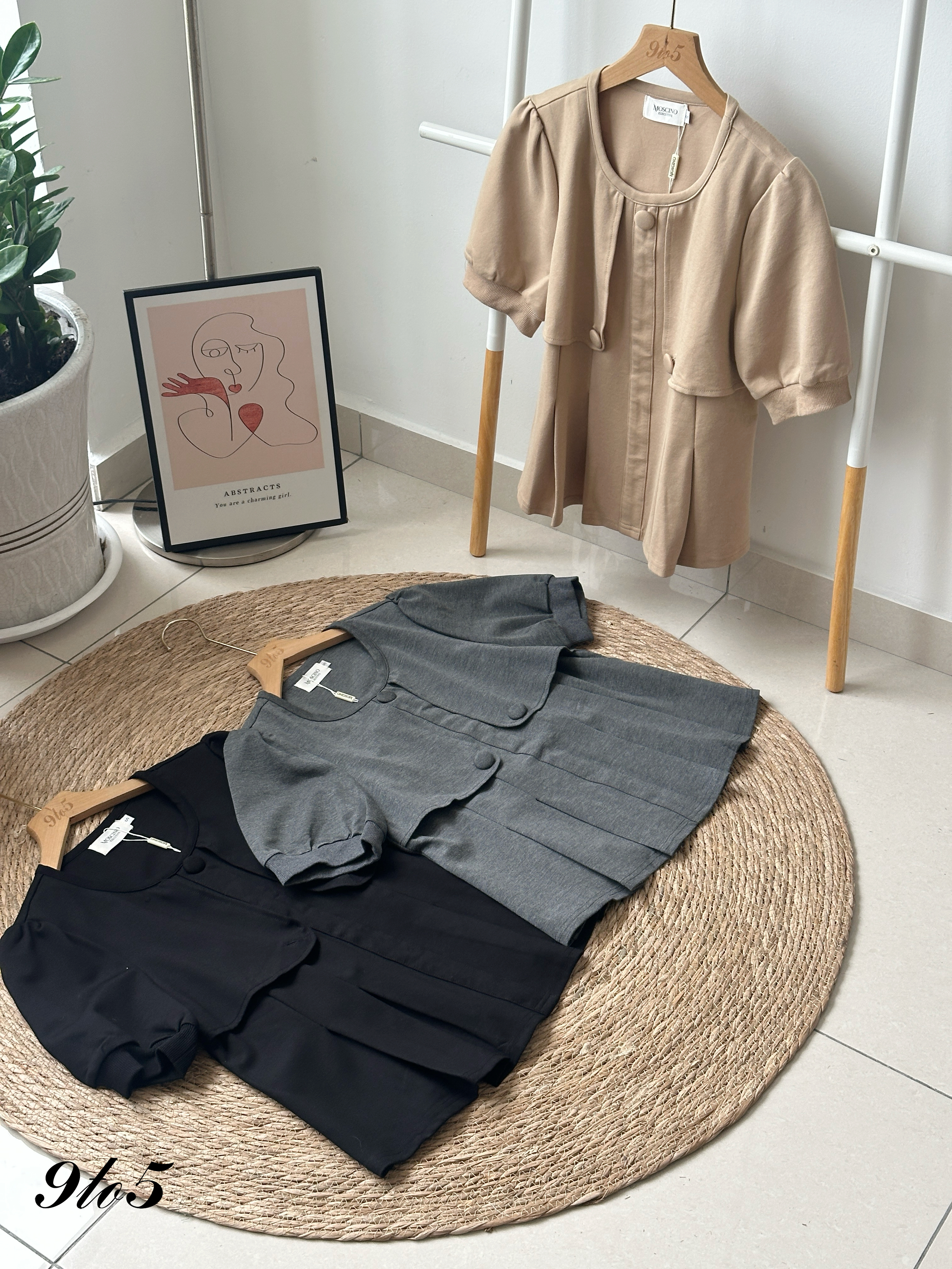 T4135 Puff Sleeve Peplum Top - 3 Colors 