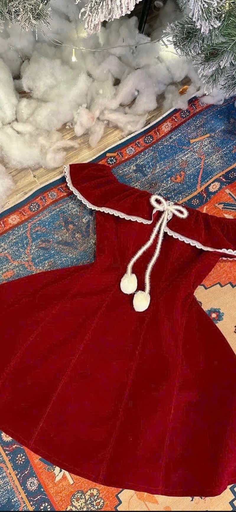 紅色露肩絲絨聖誕連身裙