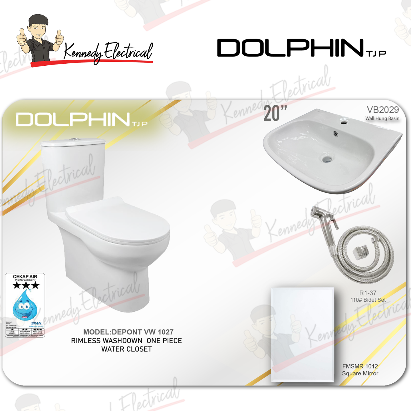 Depont 4 In 1 S Trap Washdown Rimless One Piece Water Closet Suite Package Toilet Bowl (Vw1027S#) MTP06