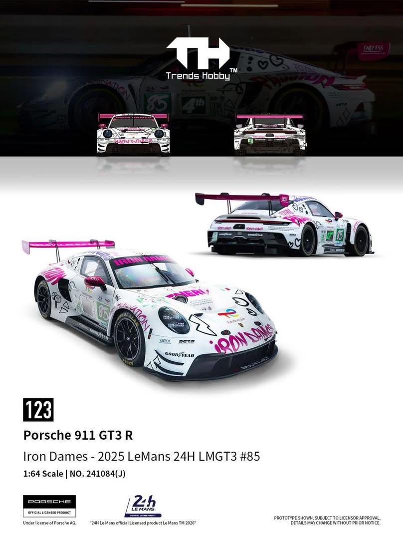 （預訂 Pre Order) Trends Hobby (241084(J)) 1/64 Porsche 911 GT3 R LeMan 24H 2025 #85