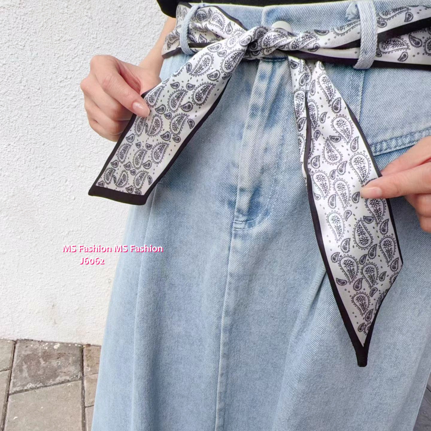 J6062 韓國🇰🇷花布腰帶牛仔半裙
