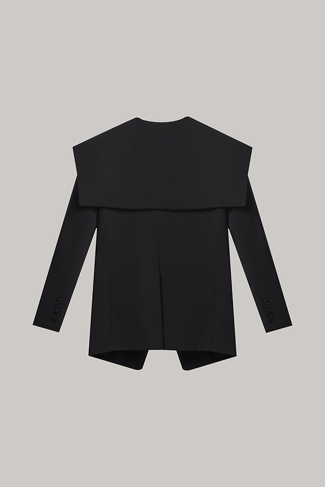 Black Statement Cut-Out Blazer with Sculpted Shoulder Design