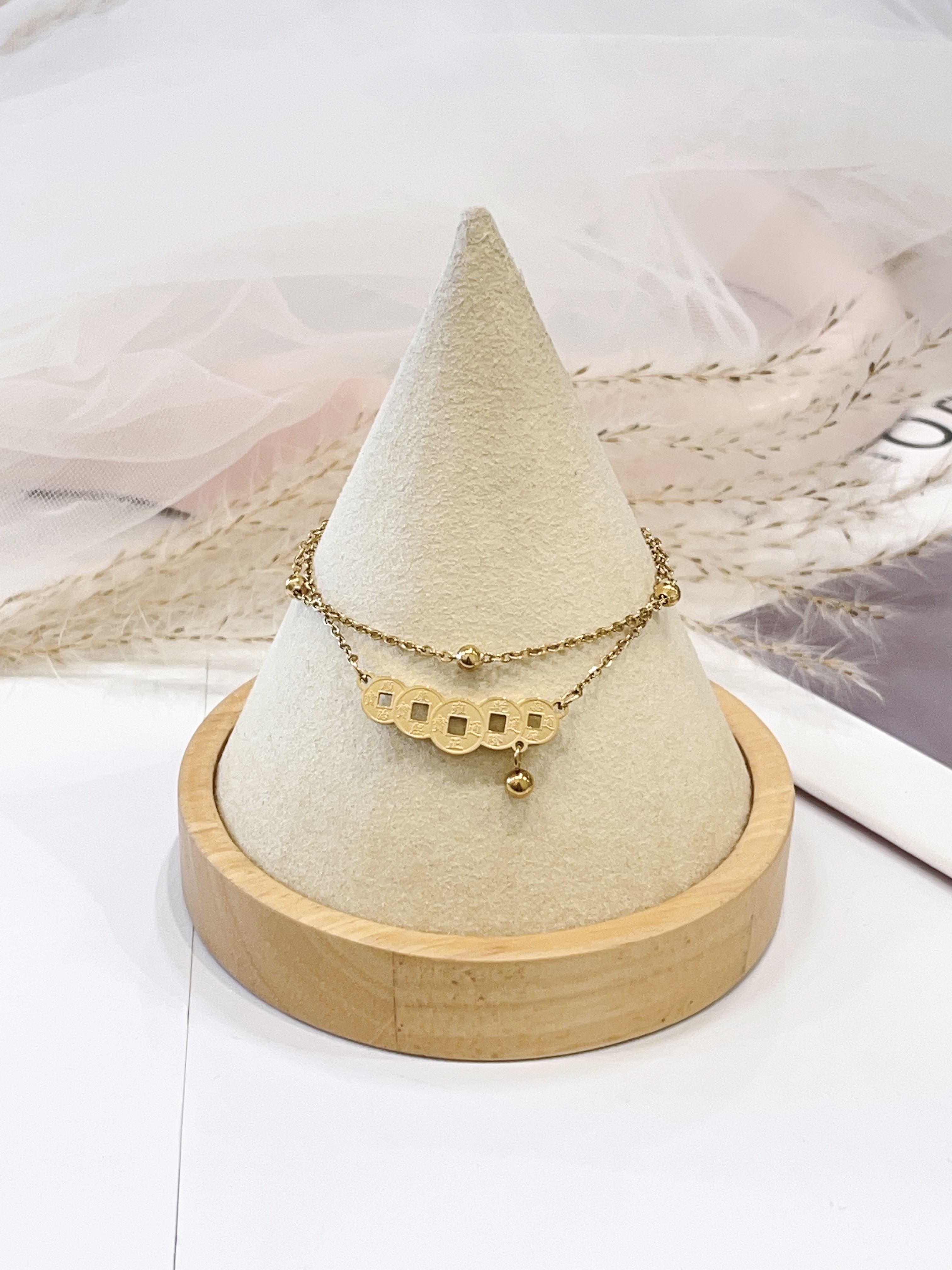 新中式铜钱双层钛钢手链