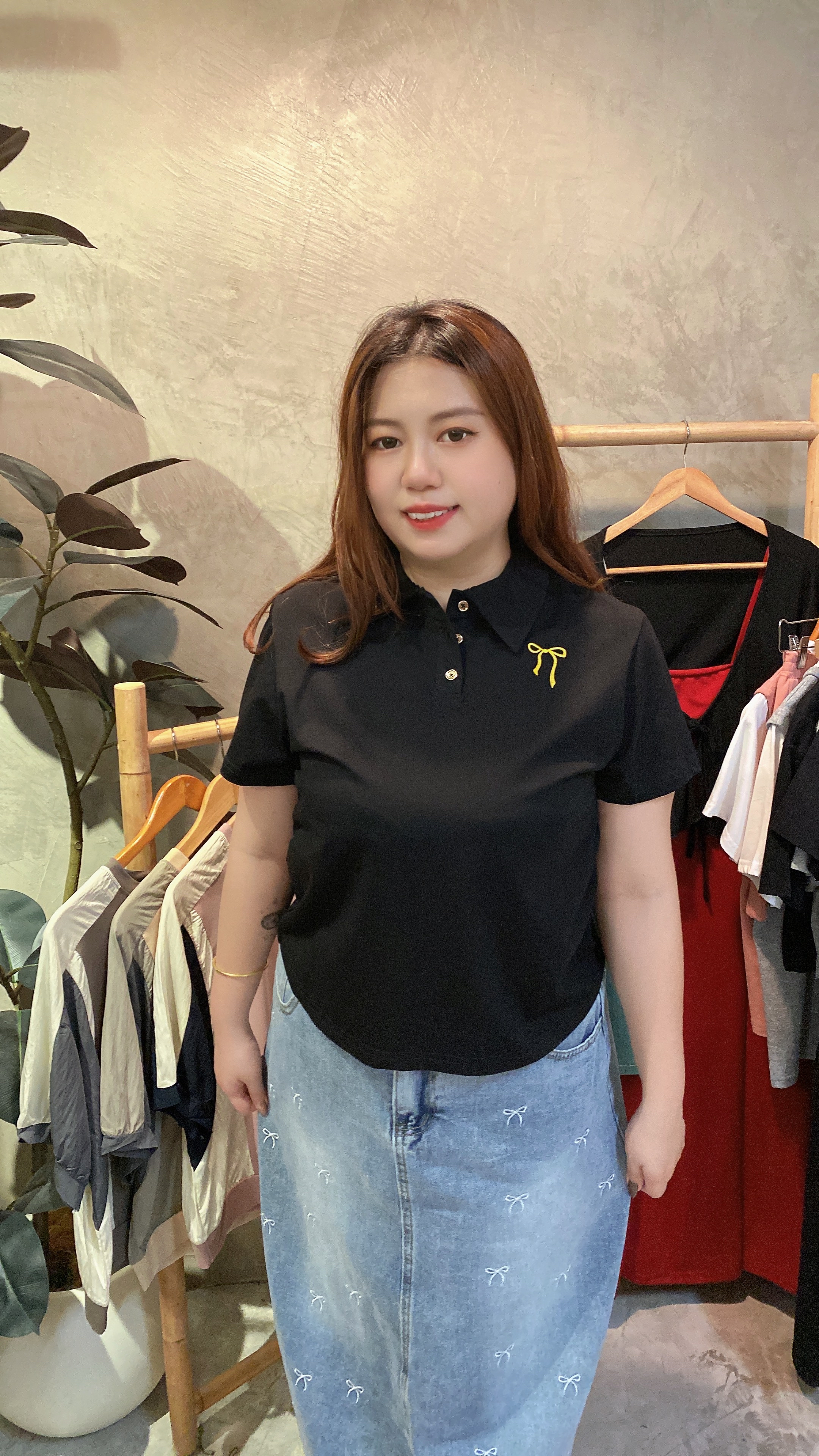 🎀4721号-Polo领刺绣蝴蝶结冰凉收腰上衣