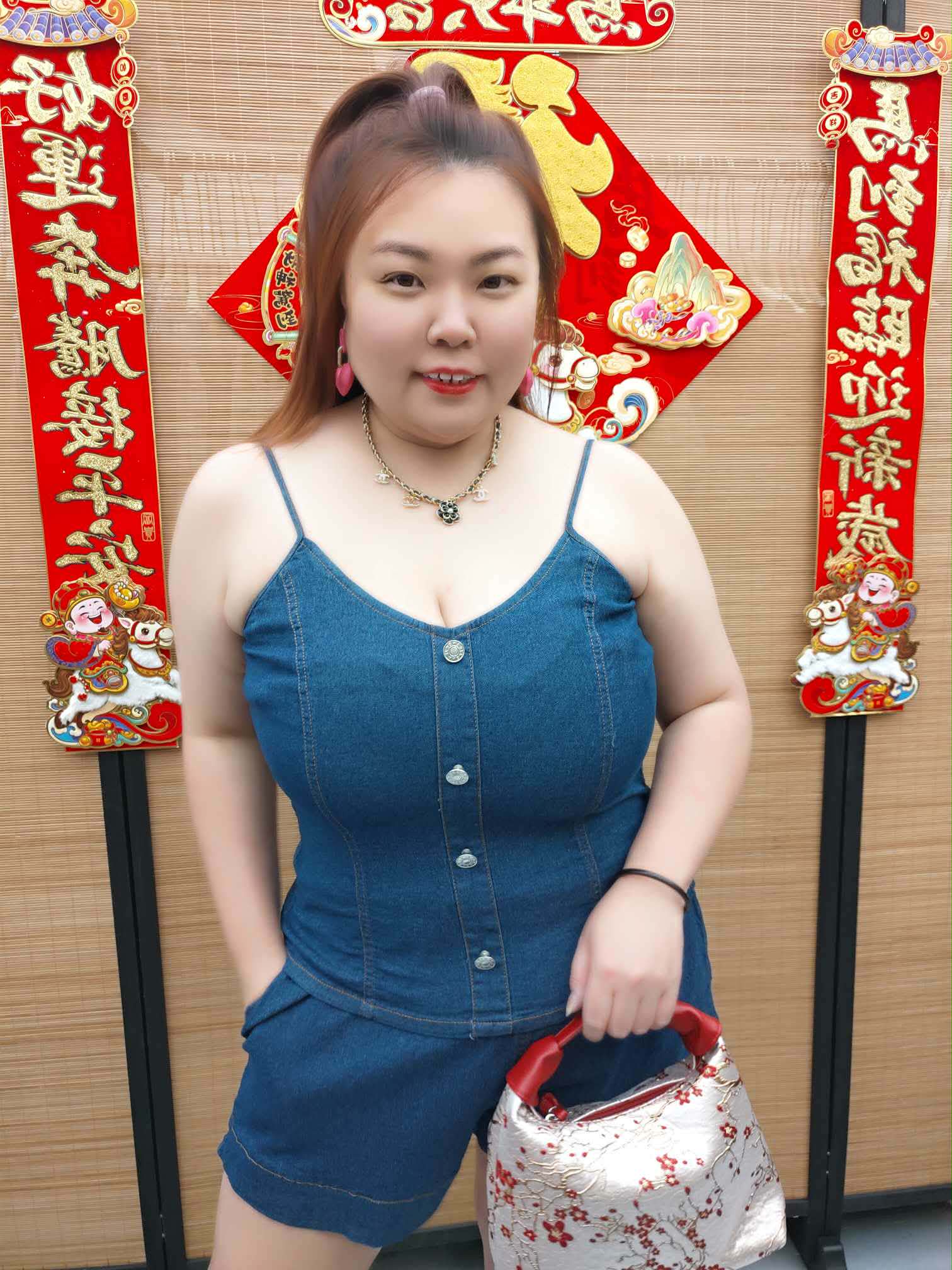 DDH03 TW#6065 吊带设计牛仔裤子套装