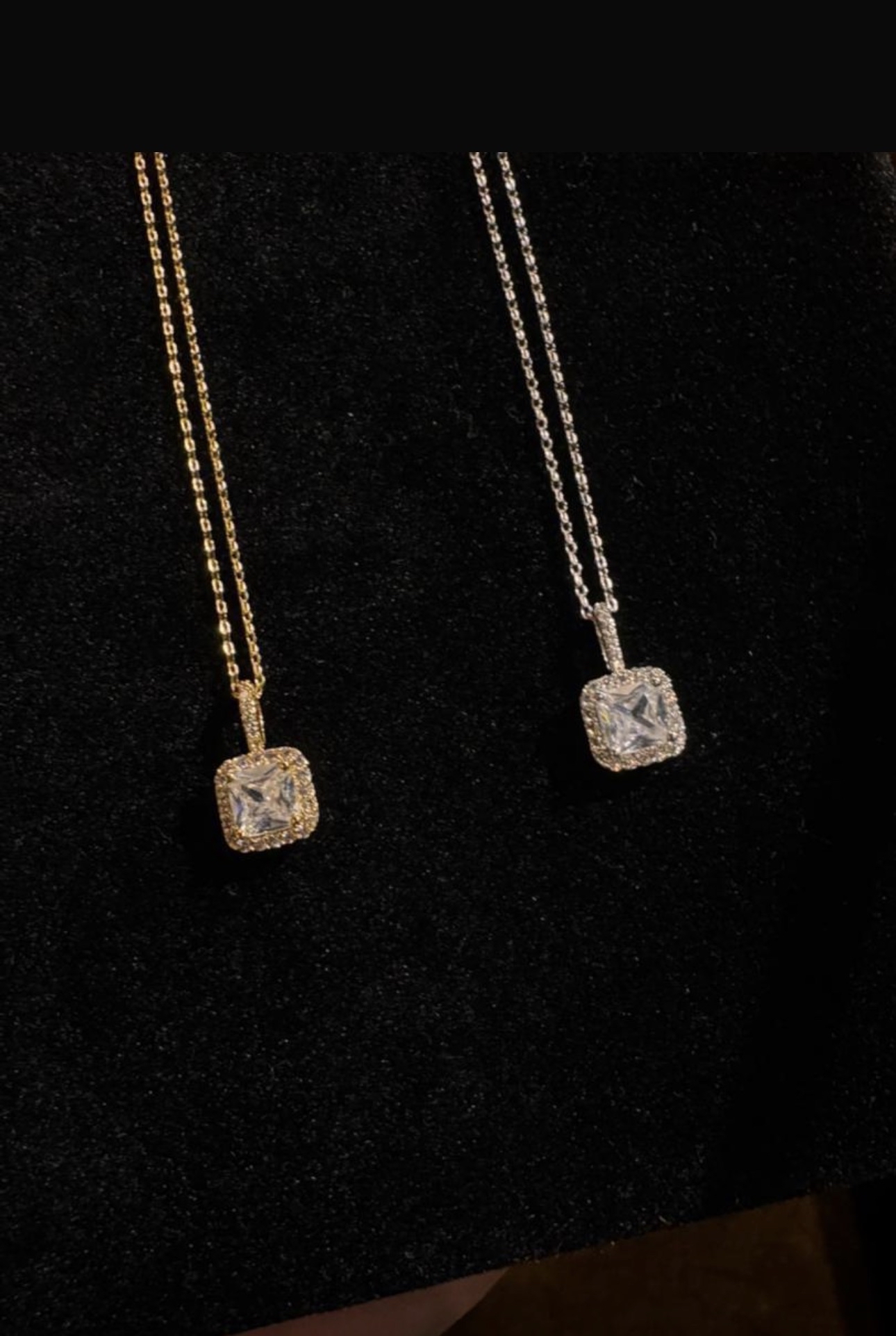 18K Gold/White Gold Platting Lumière Square Halo Necklace