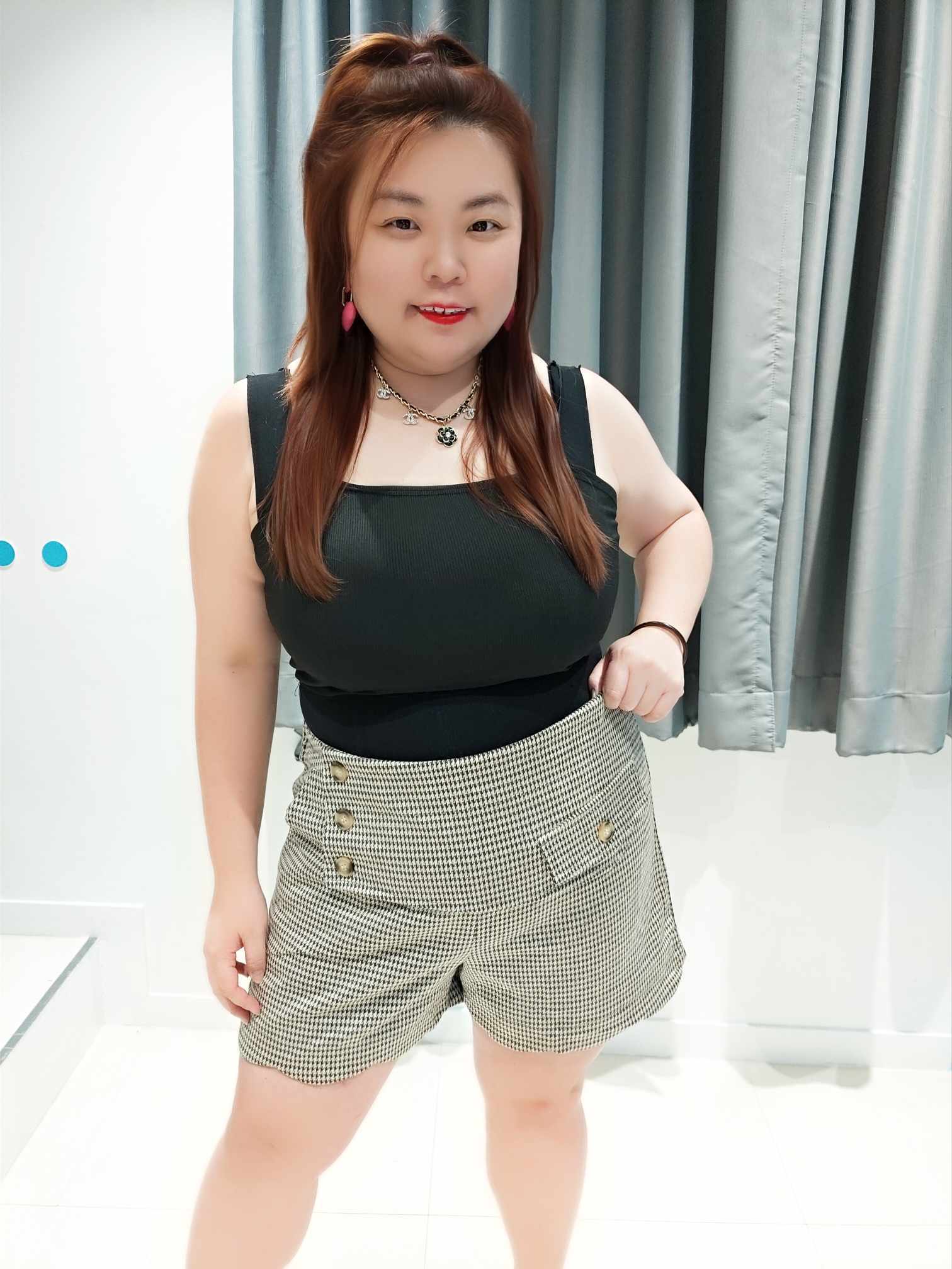 ENF02 E321611 千鸟格设计款裤头短裤