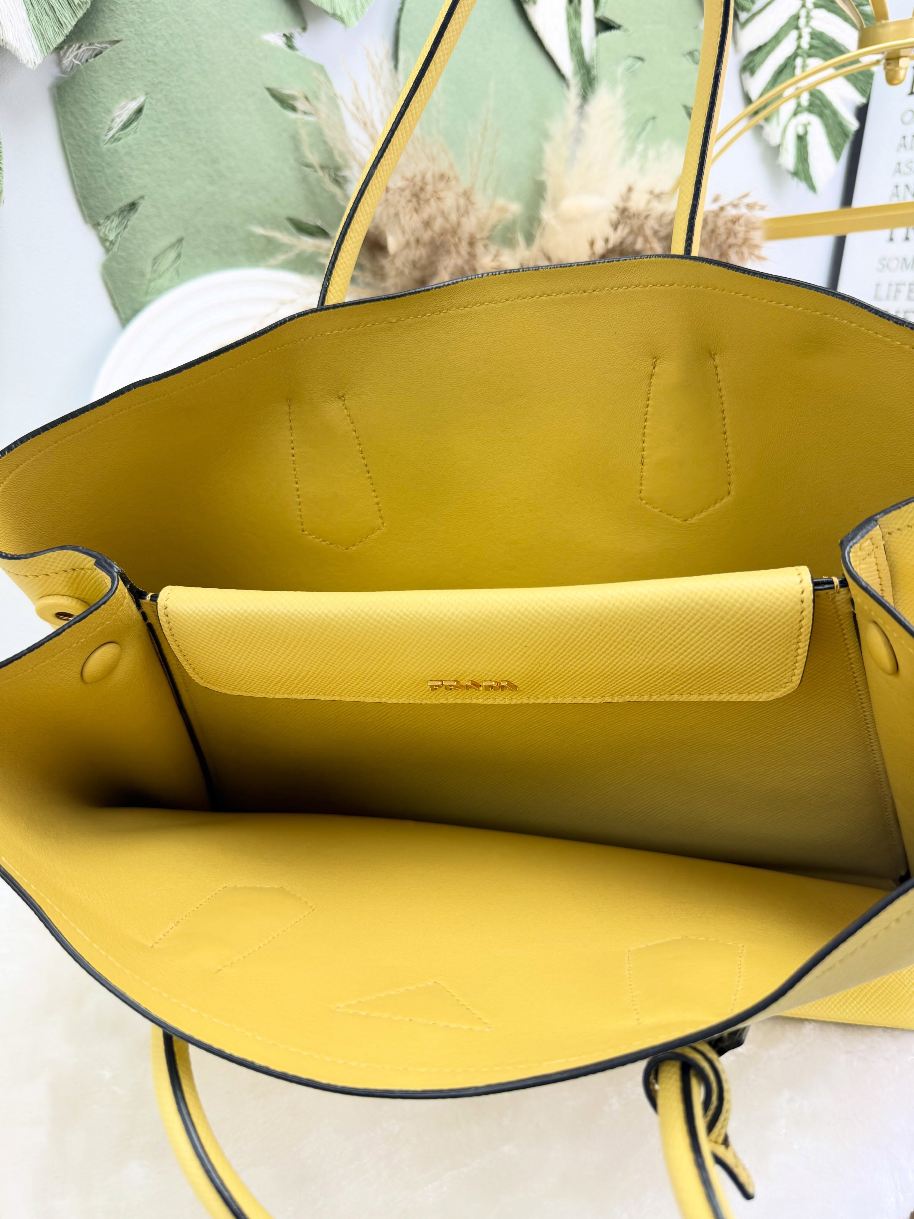 👜 PRE OWNED 🛍️黃色格紋tote 有單有塵袋 💛