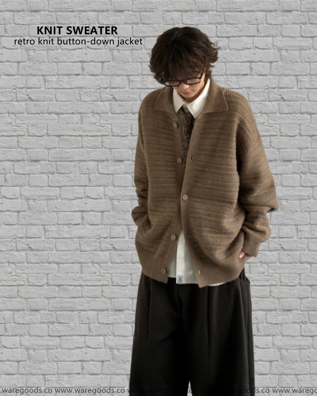 W689復古針織鈕扣外套