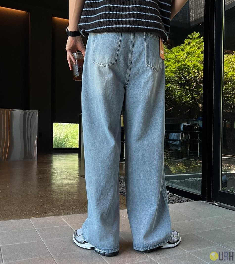 【100%保證韓國直送】自然水洗貓鬚紋挺闊寬鬆直腳牛仔褲 👖 [4 color] RG165696