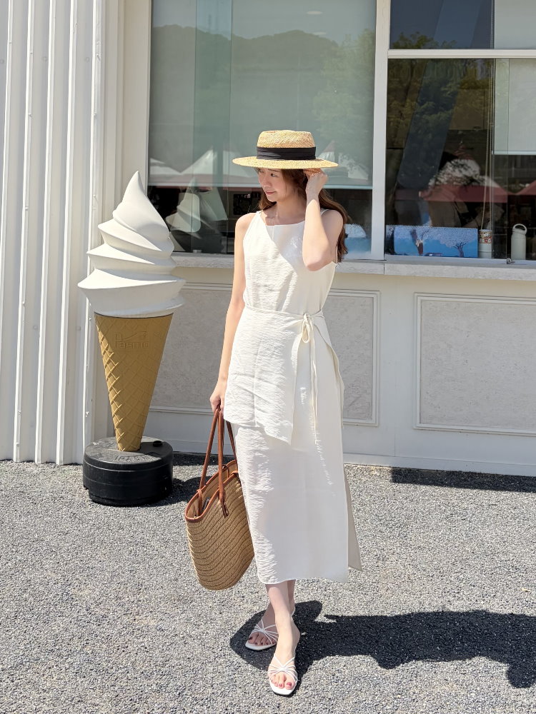 Boat Neck Layered Dress (Ivory)