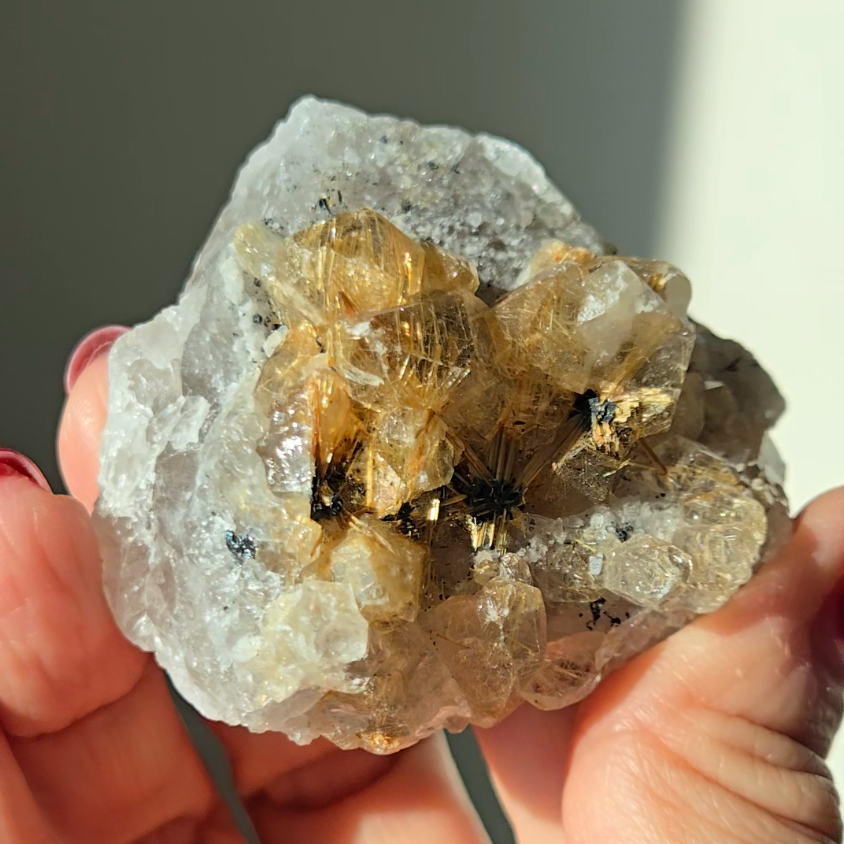 Golden starburst black hematite flower rutile quartz - RT1432