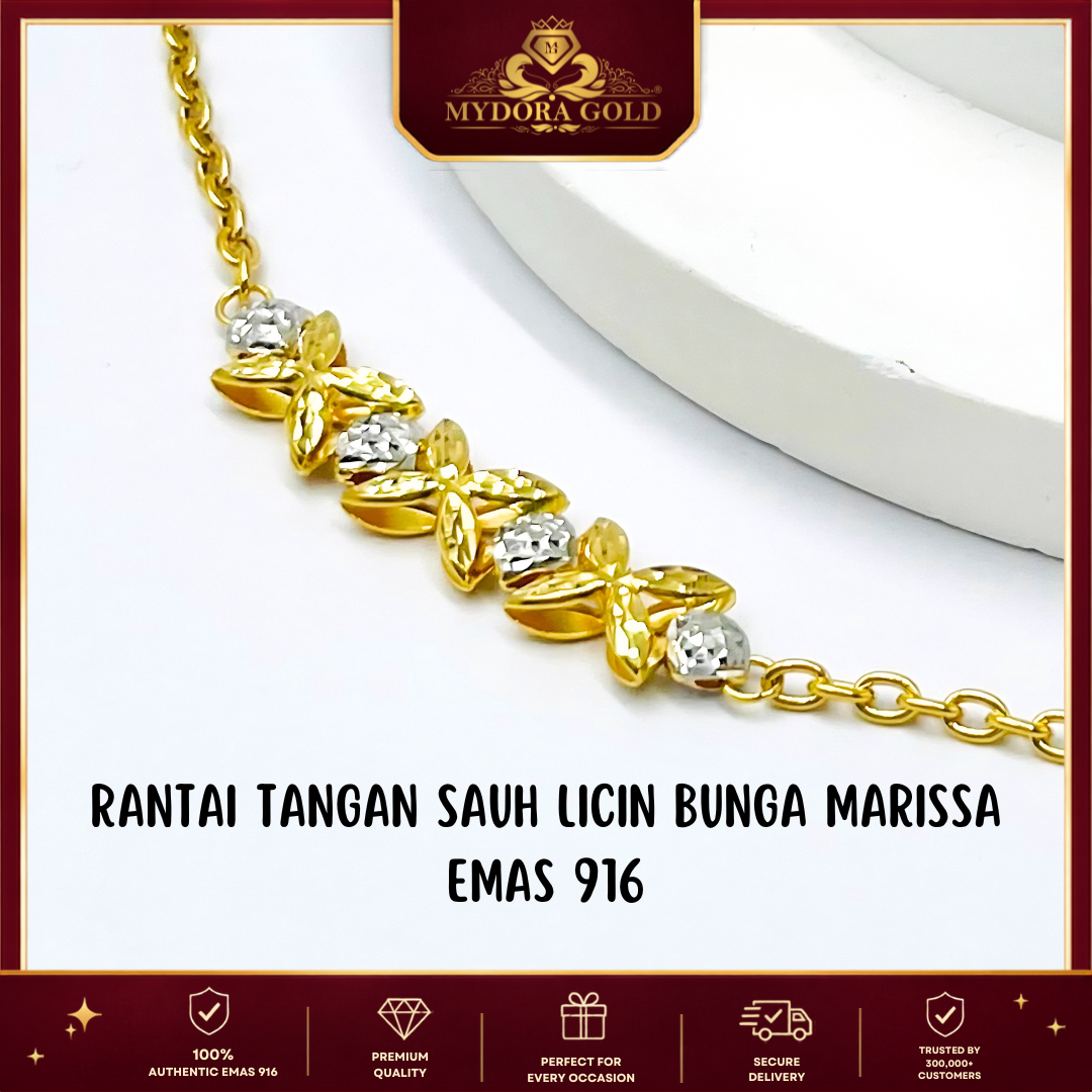 MYDORA Rantai Tangan Sauh Licin Bunga Marissa l EMAS 916/22K