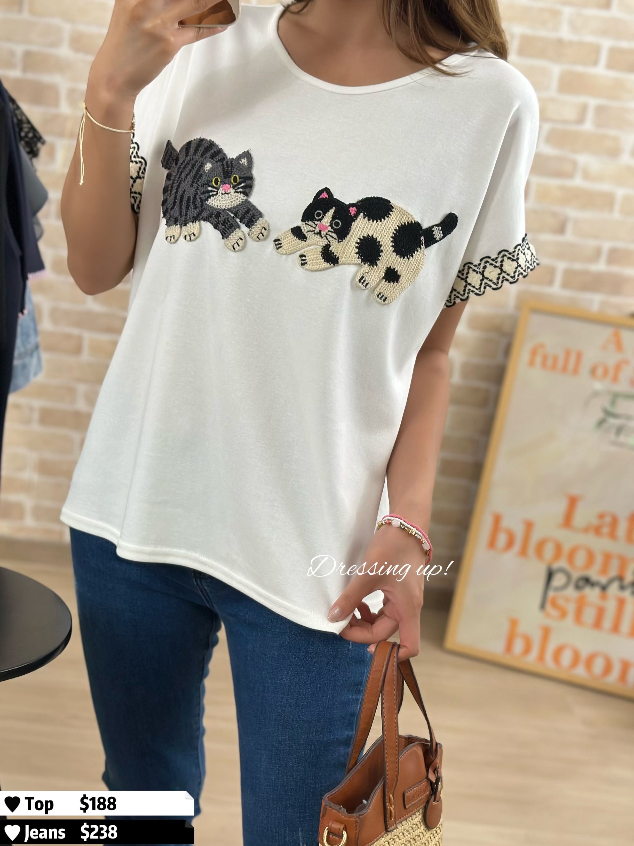 刺繡貓咪｜彈性軟棉上衣