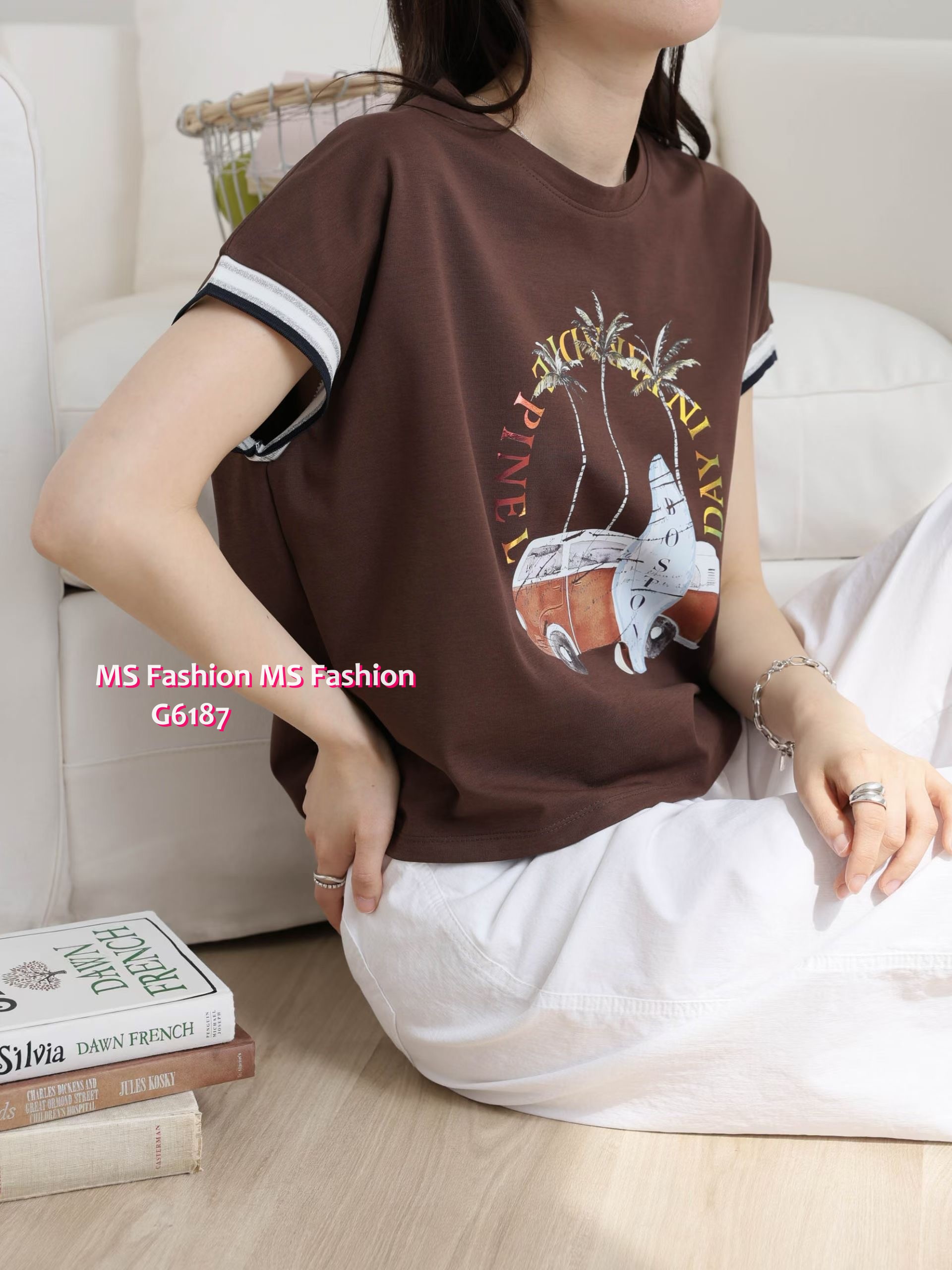 G6187 韓國🇰🇷靚print拼色袖top