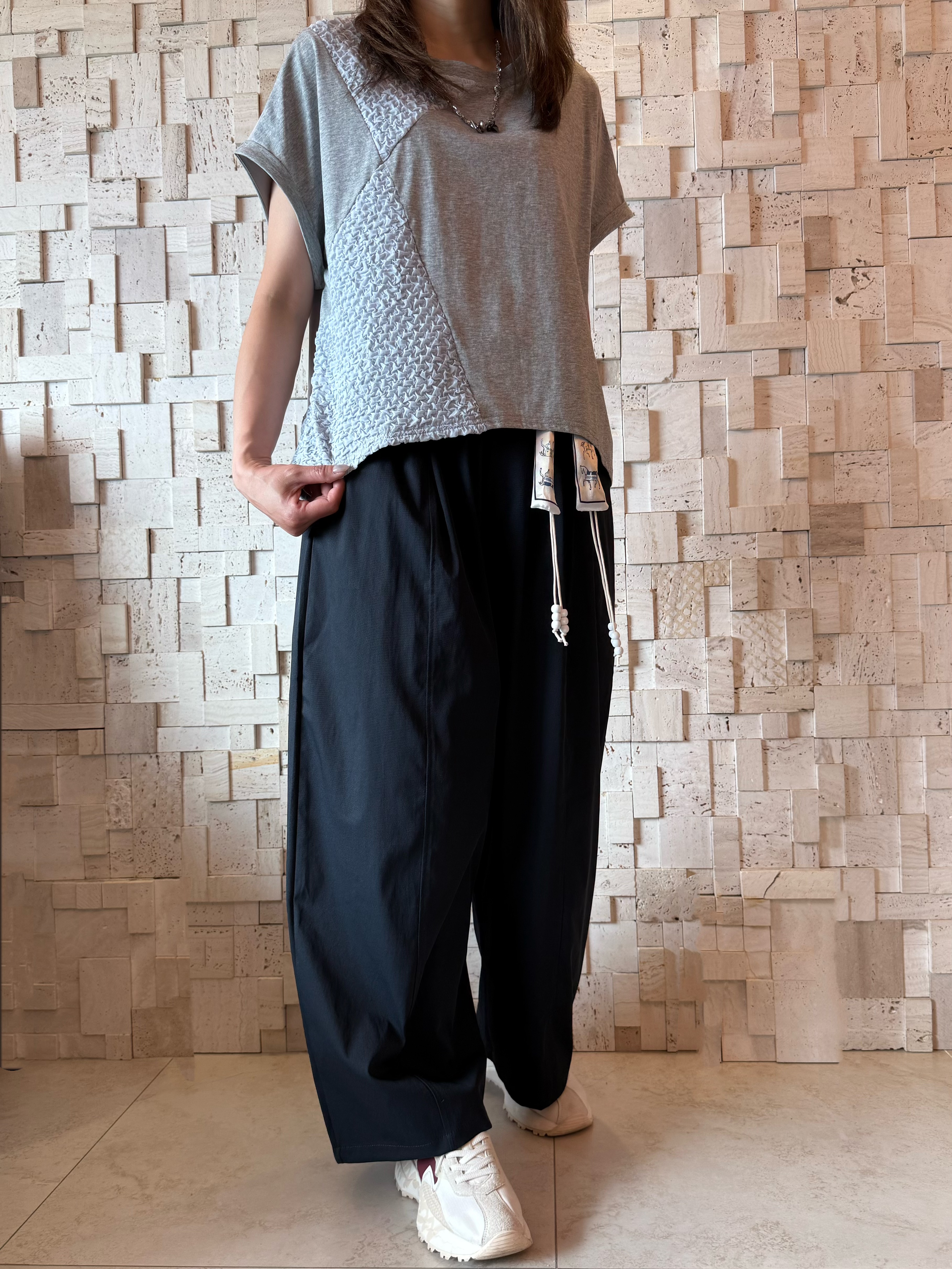 #2092 棉拼皺紋布拼接Top✨