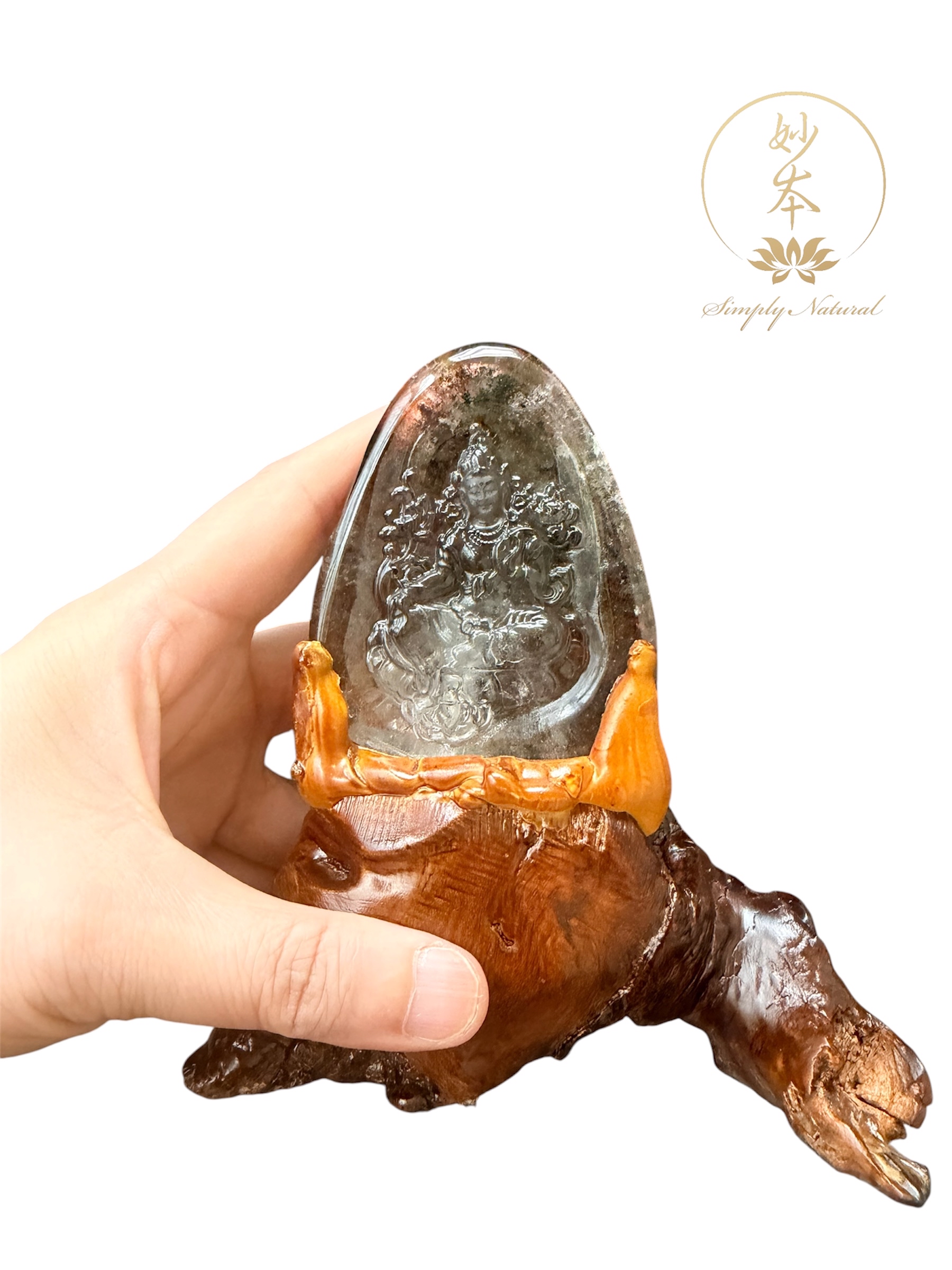 #2 綠度母像雕刻在天然綠幽靈水晶 （已加持）全高13cm
