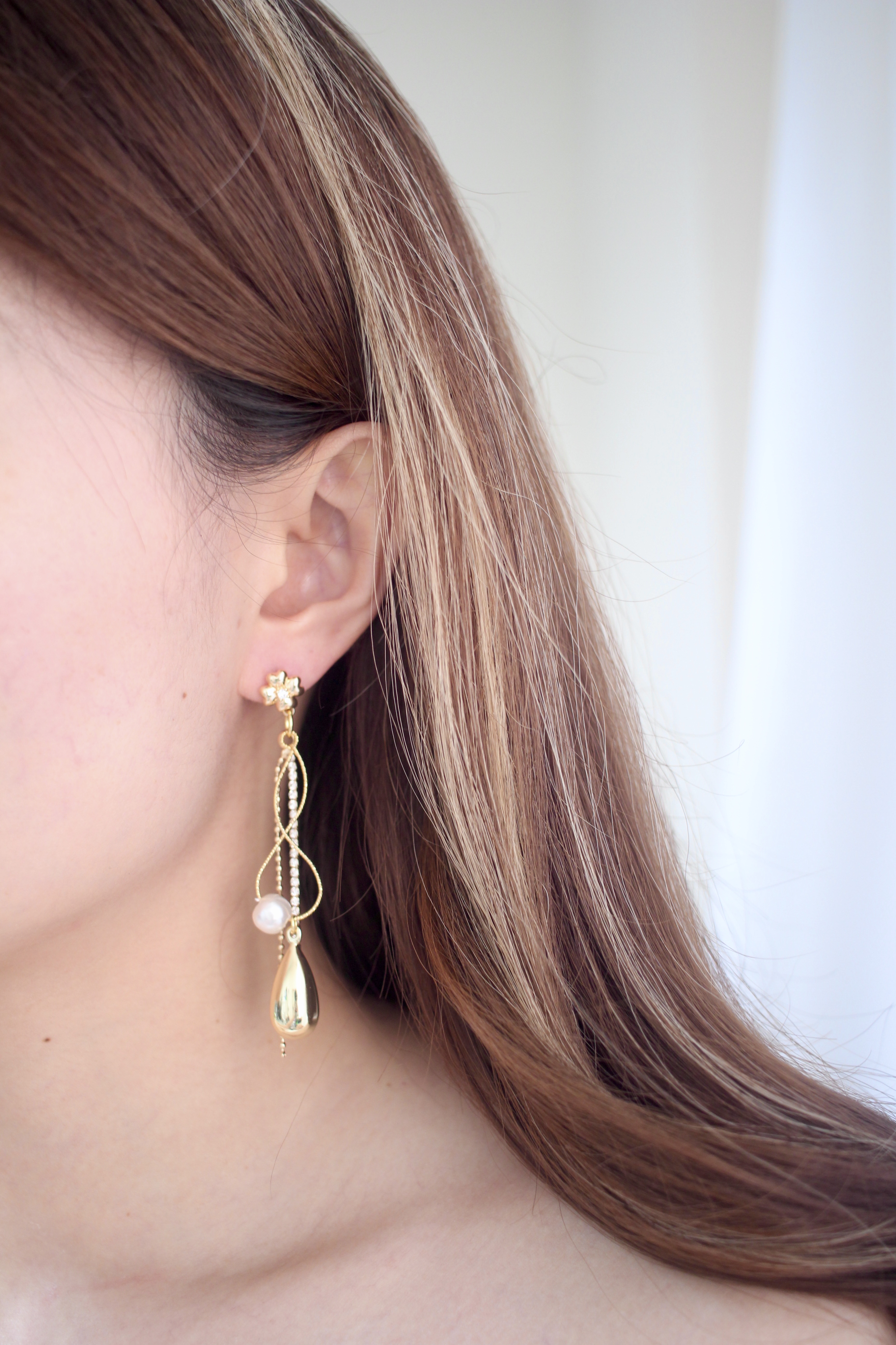 金石水滴珠耳環✨