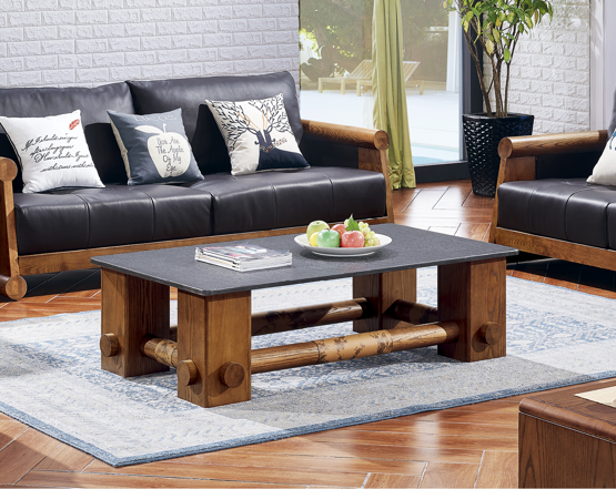 火燒石木紋柱長茶几