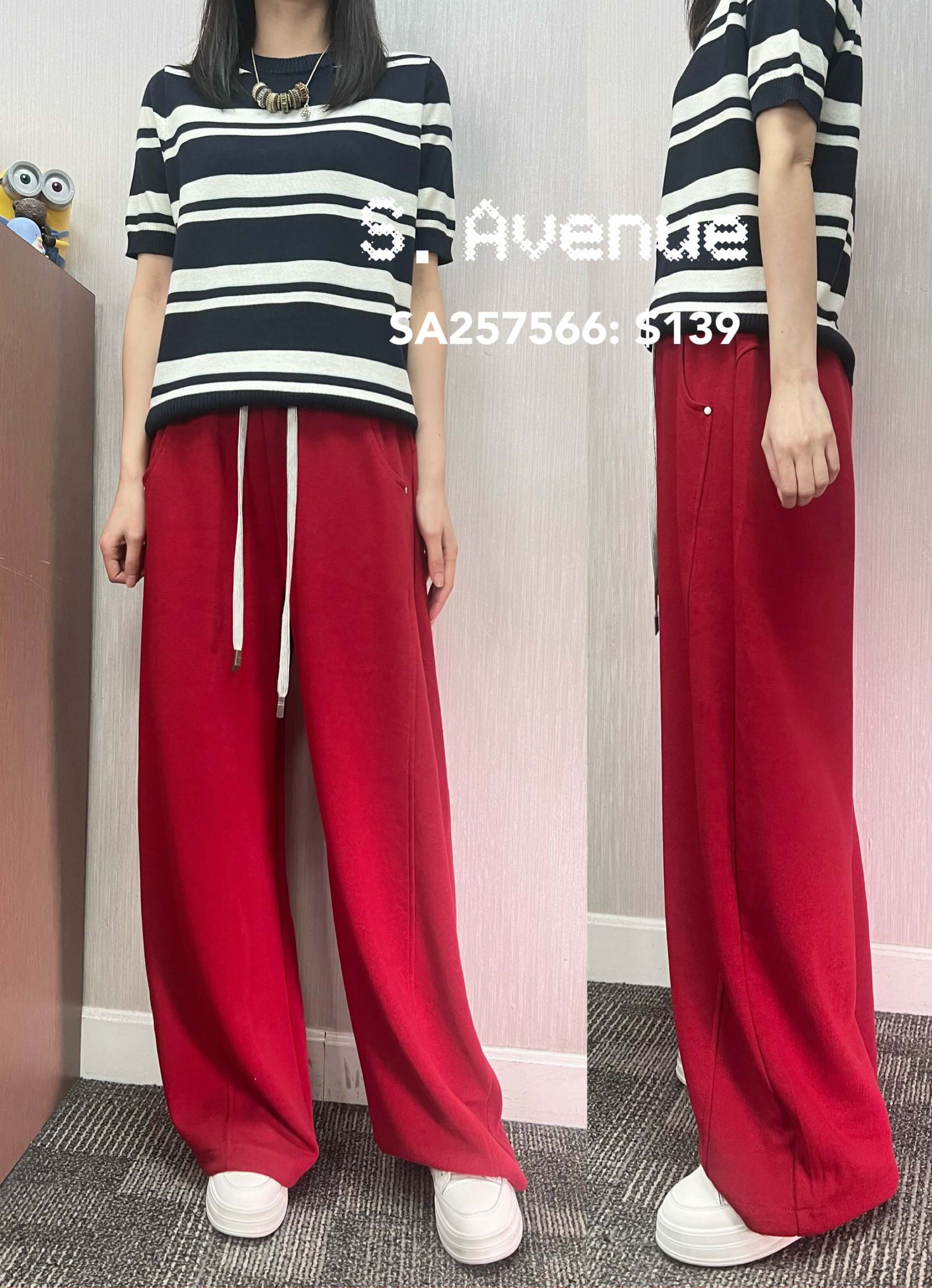 SA257566: 橡筋腰前袋打釘靚cut彎刀褲