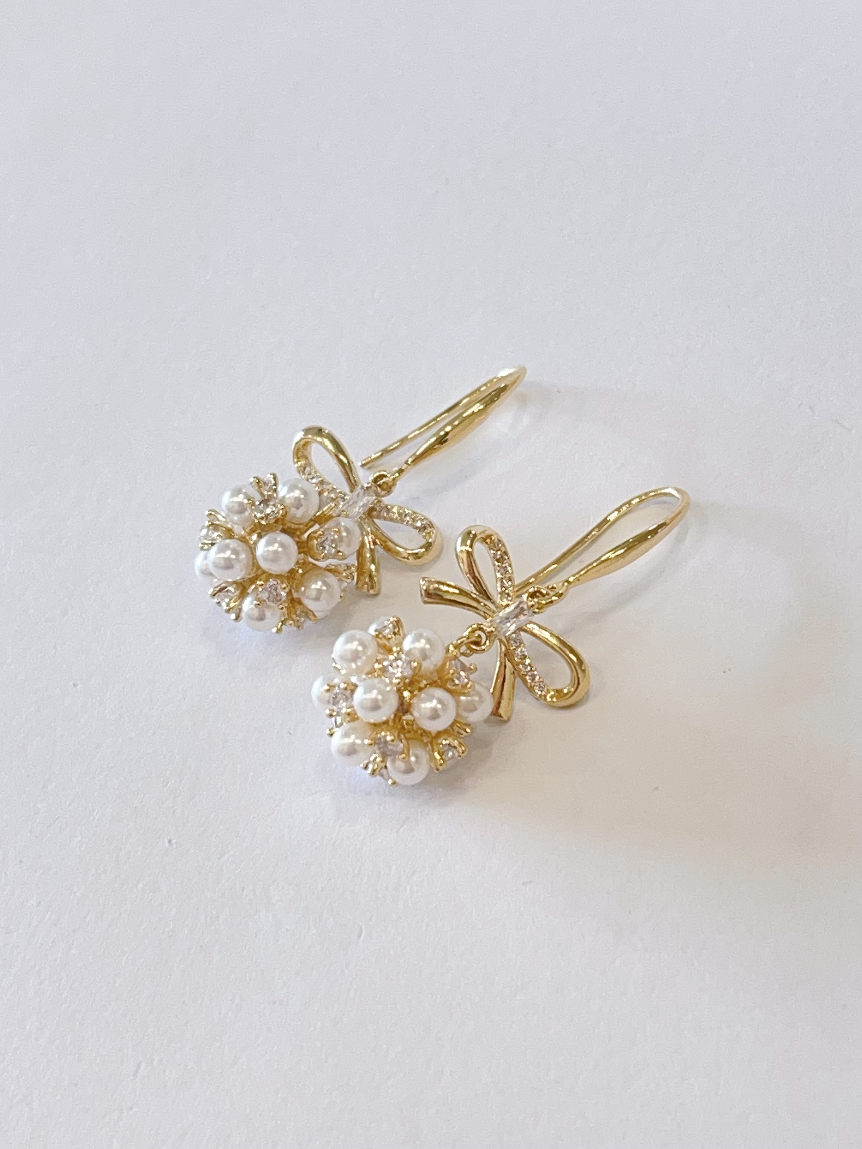 优雅风蝴蝶结珍珠球球耳坠耳环