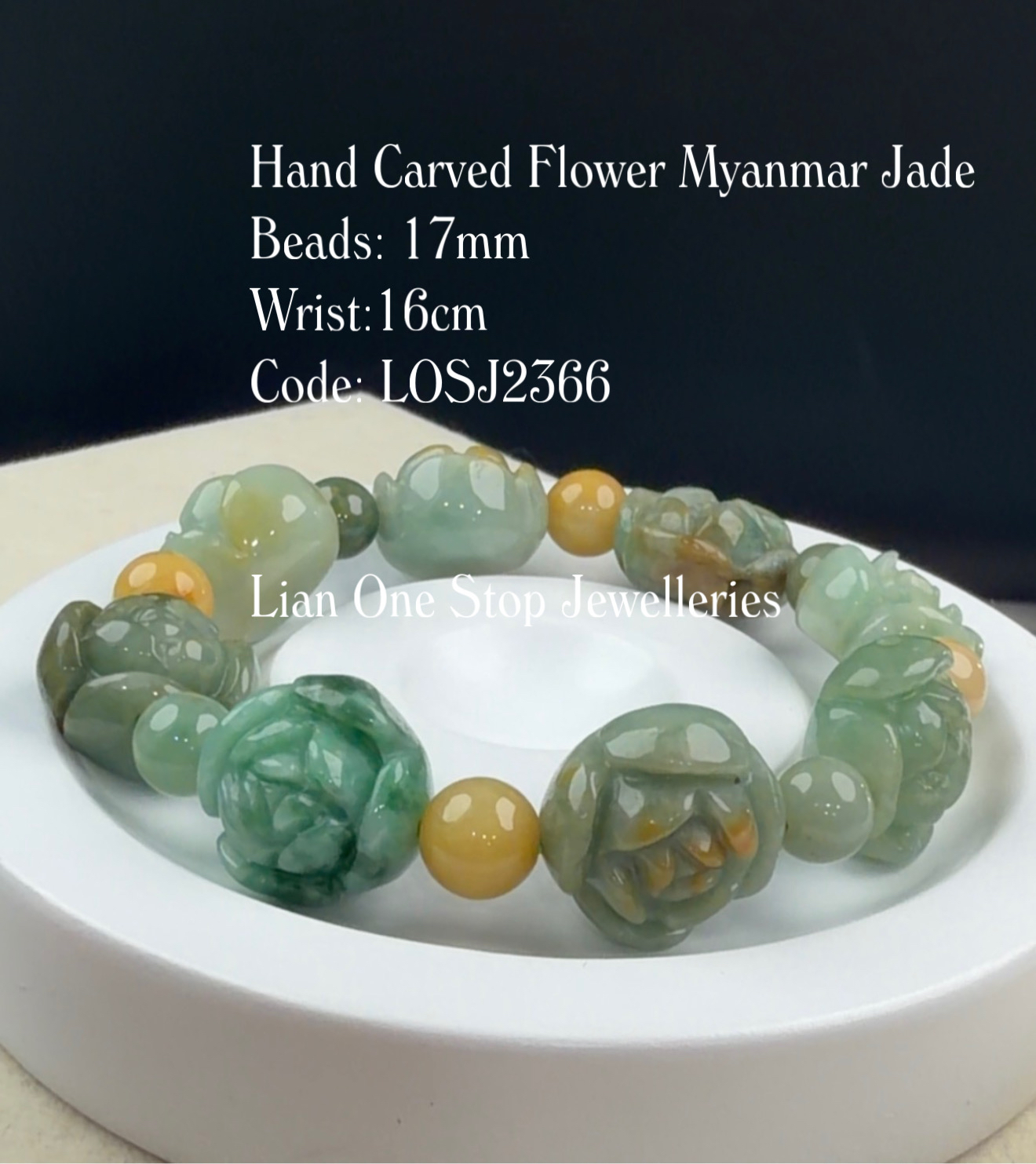 Code: LOSJ2366 Hand Carved Flower Myanmar Jade  