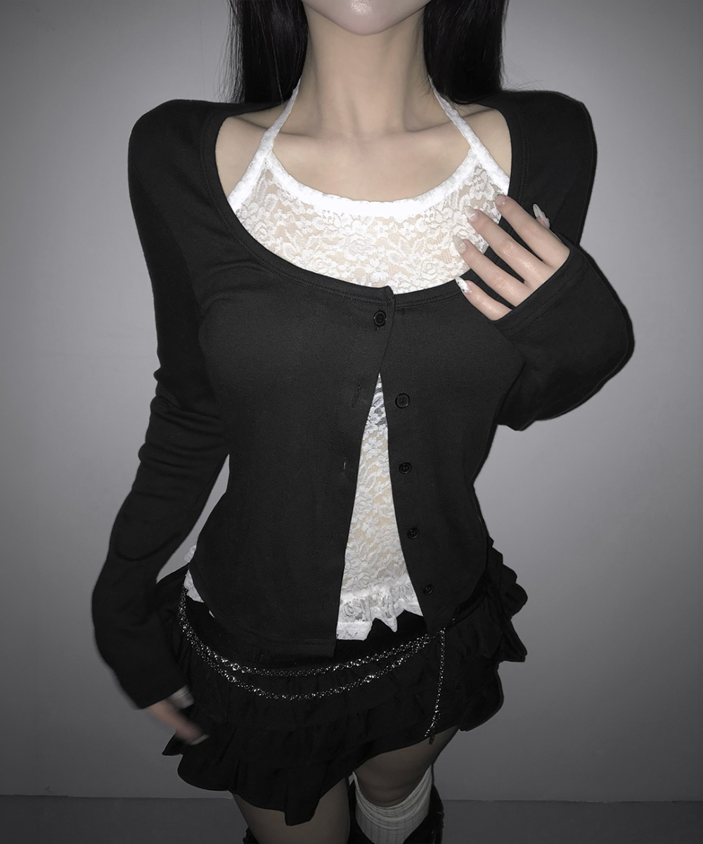 Lace Halter Layered Cardigan Top