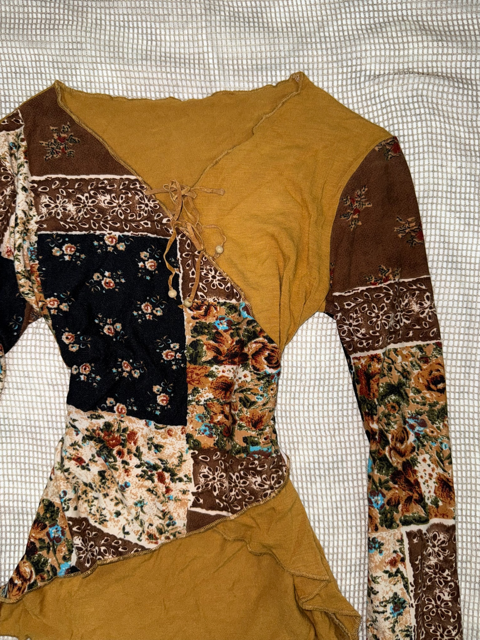 Vintage Boho Floral Patchwork Long Sleeve Top