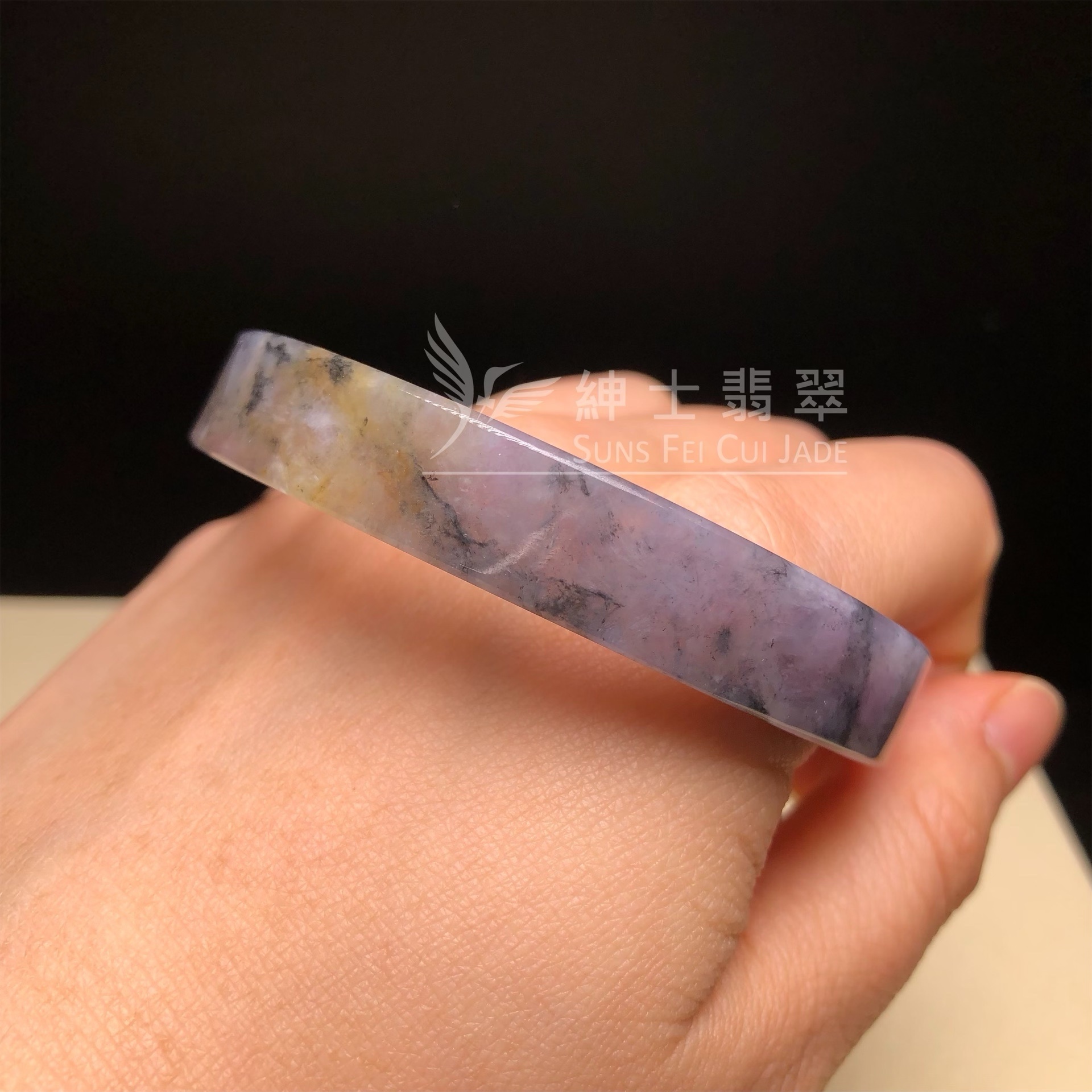 山水烏雞帶翡色方鐲57.9mm C06224