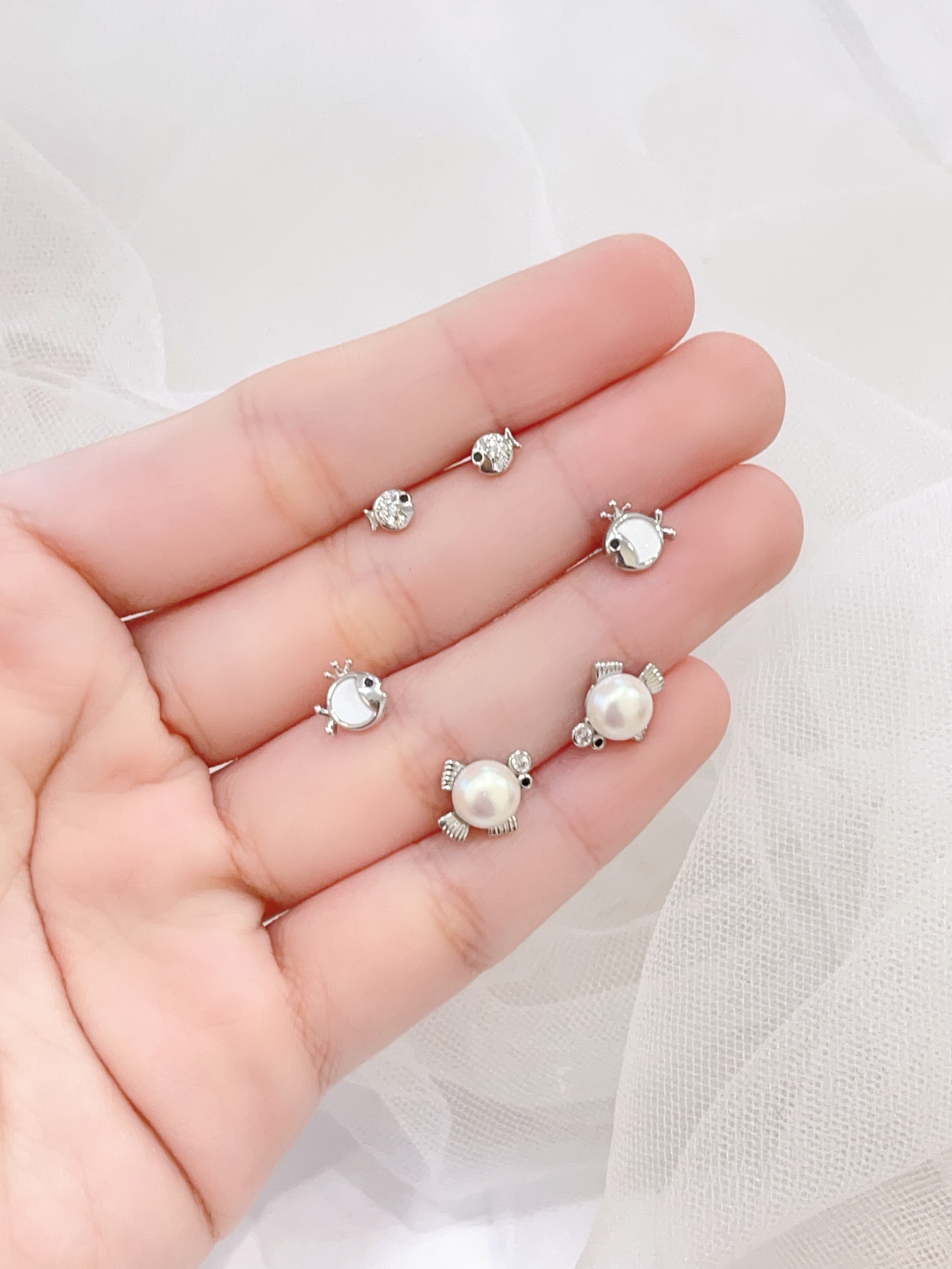 珍珠小鱼耳环套装