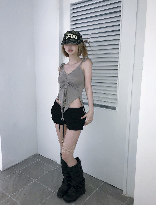 V-Neck Studded Ruched Crop Top
