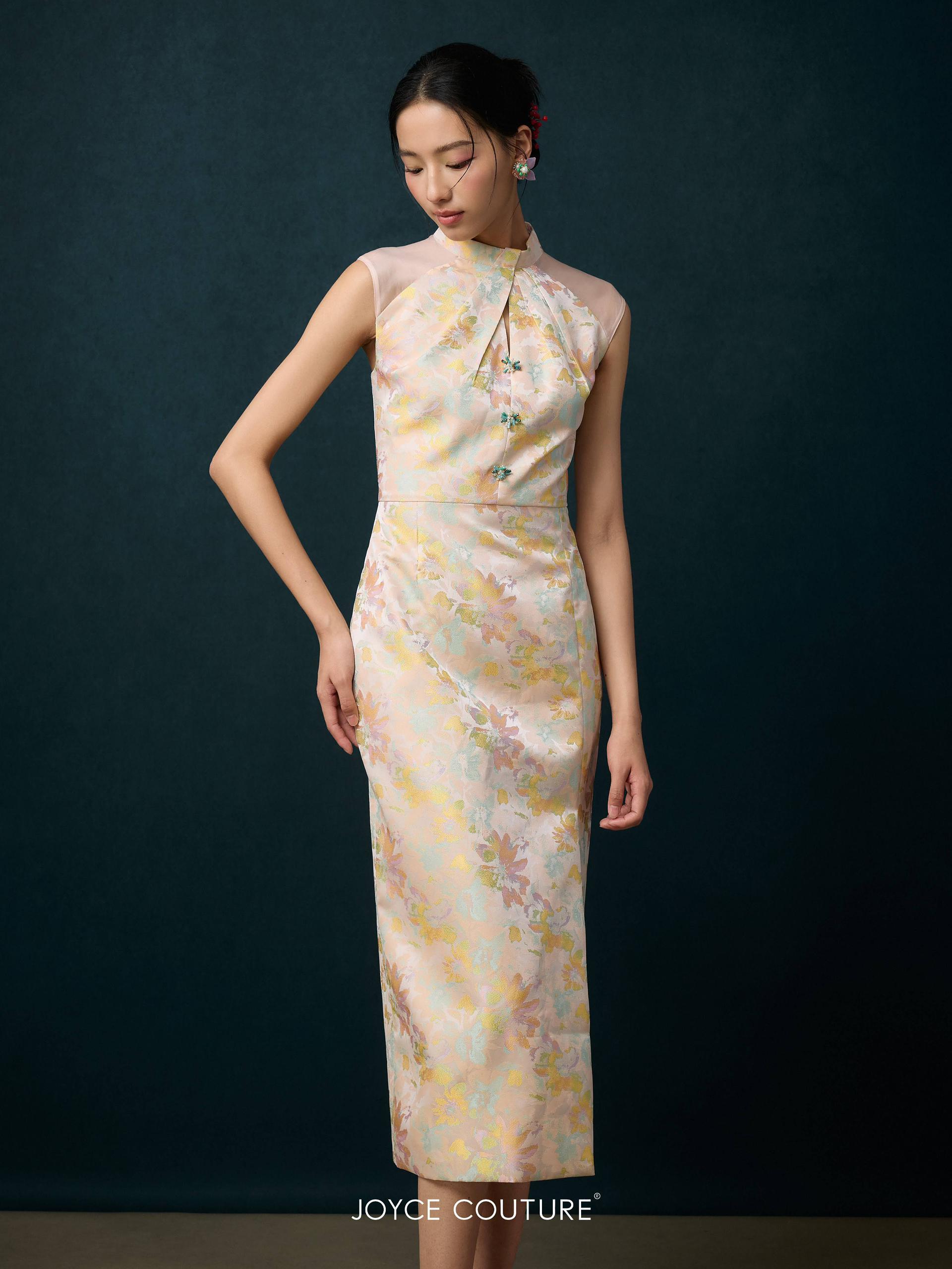 绿色玻璃钮扣旗袍 D0360