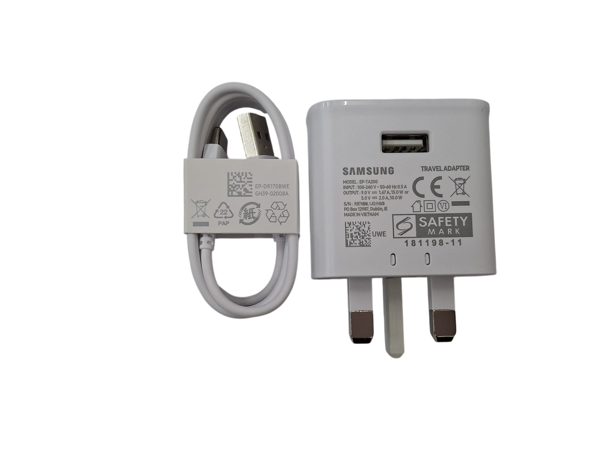 Samsung 三星 15W 英規 充電器 USB-A To USB-C充電線 (EP-TA200)