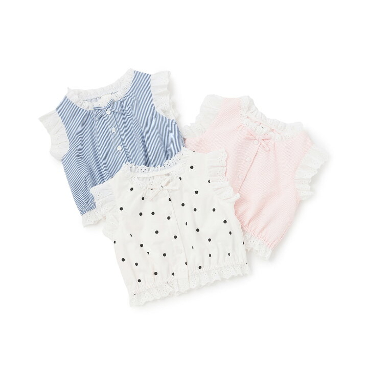 🇯🇵預訂 日本直送🇯🇵 Petit Main 三色優雅蕾絲條紋波點上衣