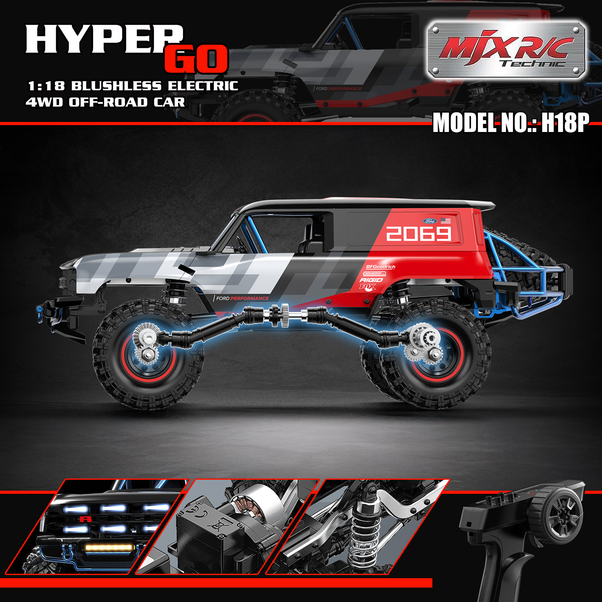 全新 美嘉欣 MJX R/C 1:18 H18P BAJA1000 Ford Bronco R 無刷攀爬車 | 福特授權車殼 | 無刷攀爬車 | 1606 4200KV 無刷馬達 |  DIG 坦克掉頭 | 精美硬殼