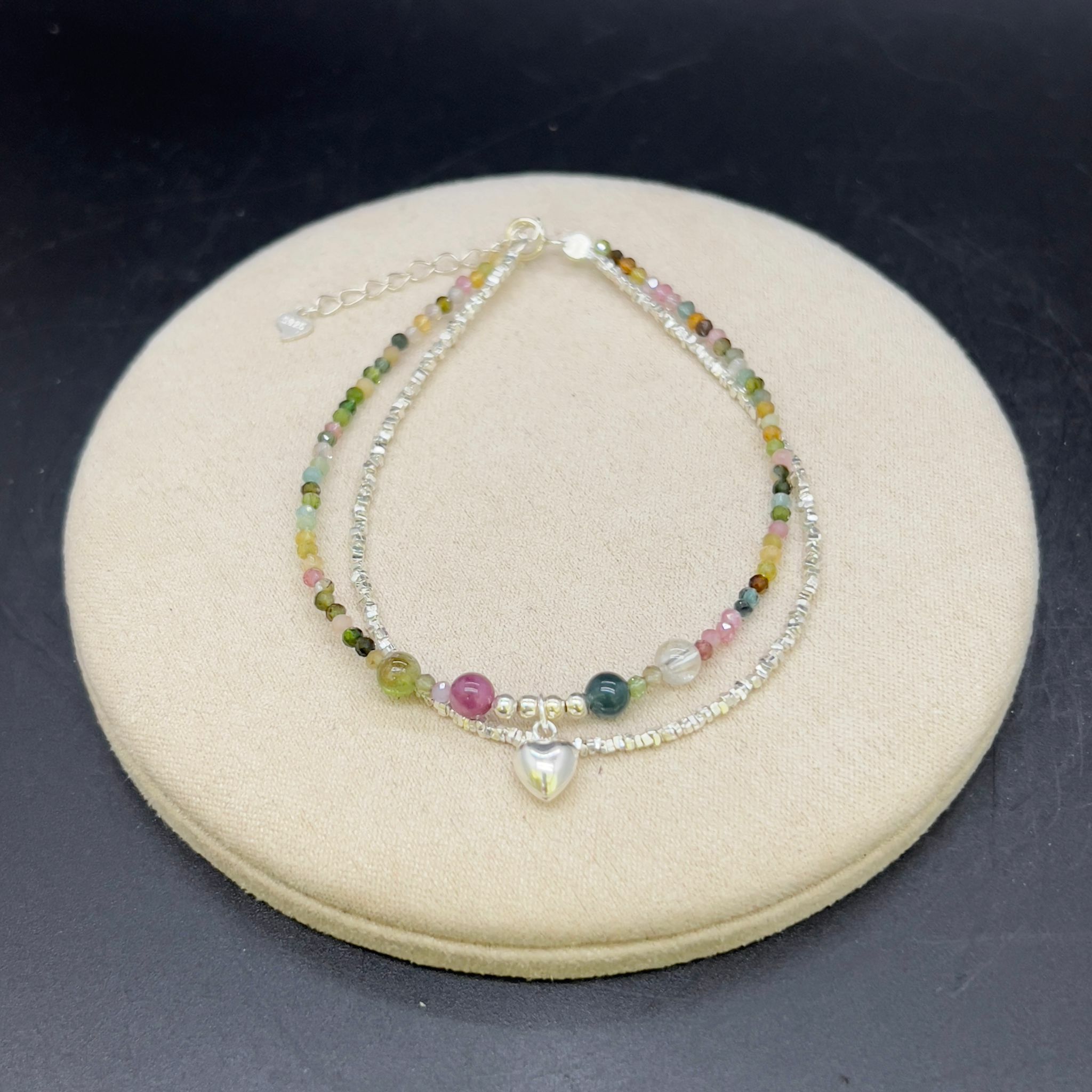 碧璽配純銀雙圈手鏈