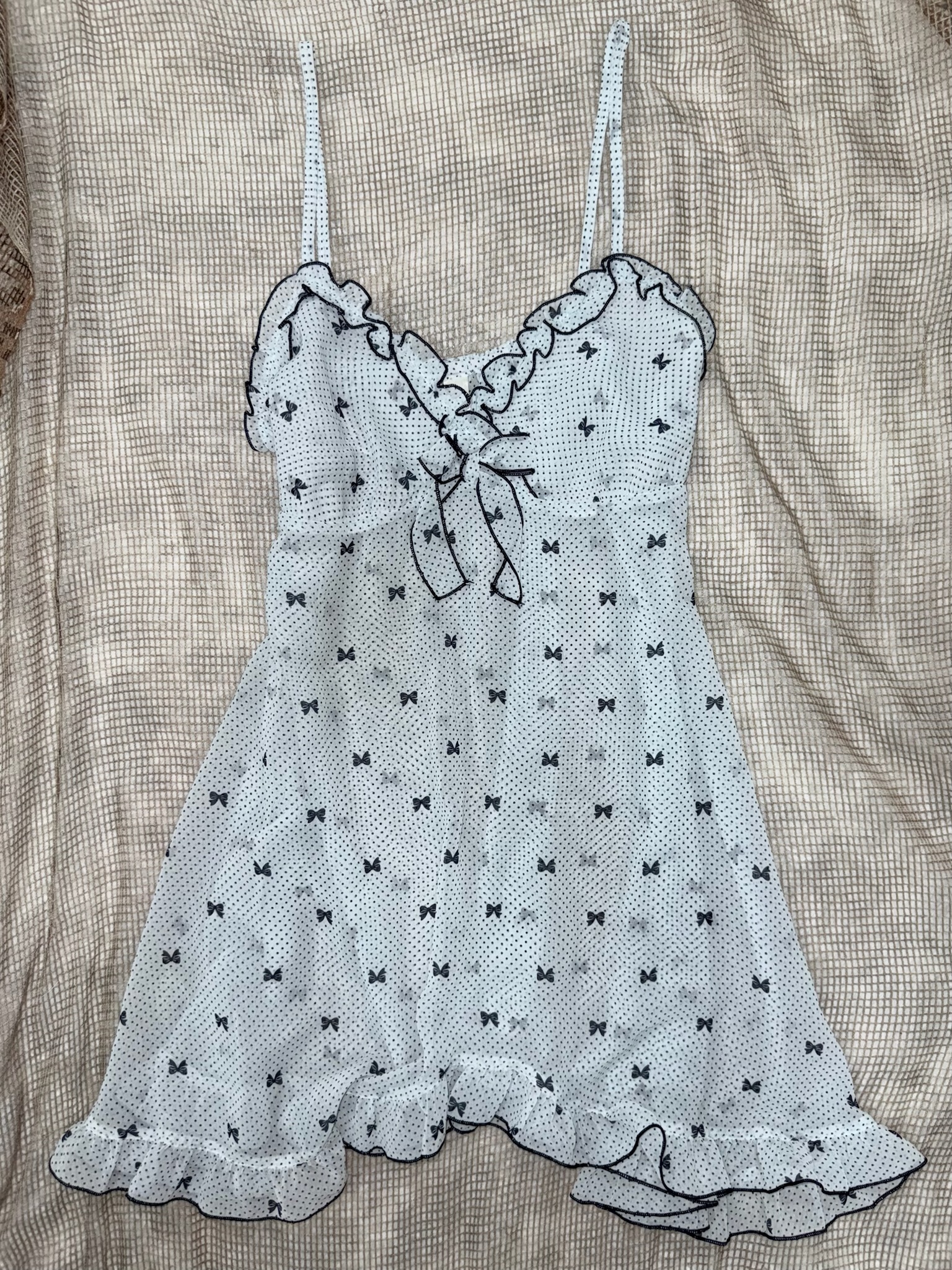 Cream Blue Polka Dot Flutter Hem Mini Dress